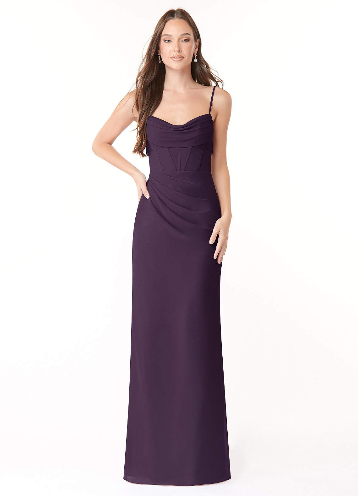 Mai Sheath Cowl-Neck Chiffon Bridesmaid Dress in Plum