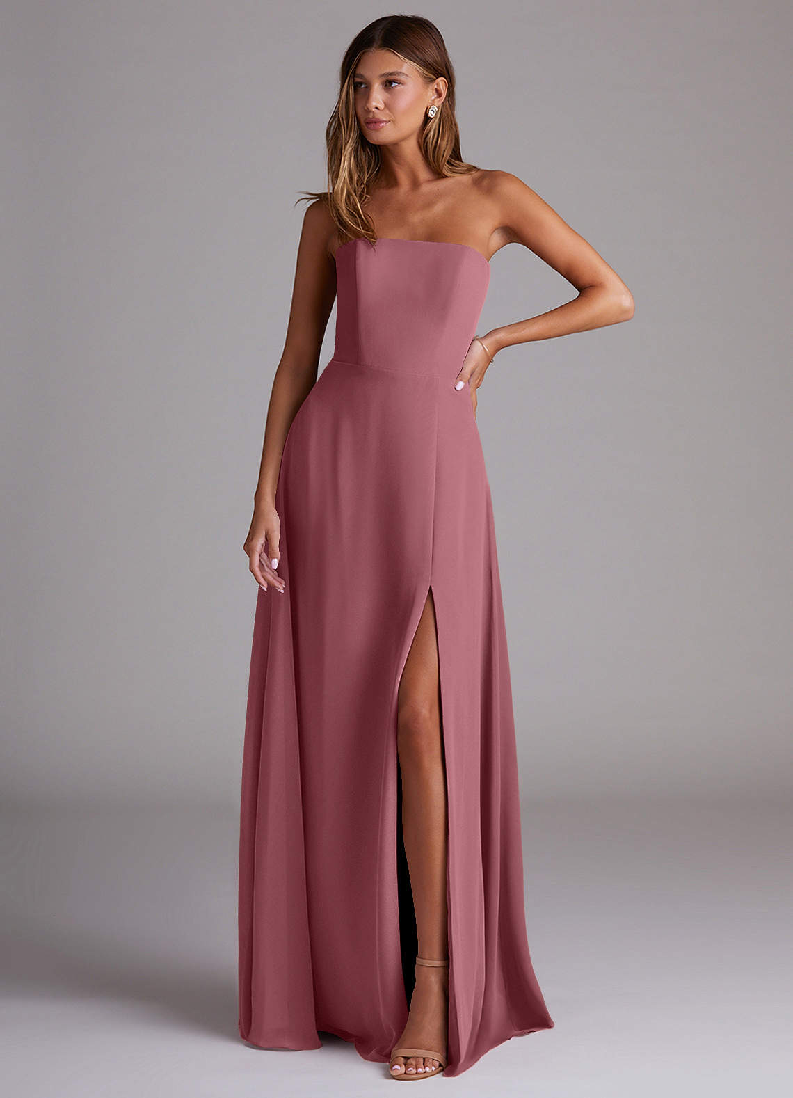 Wren A-Line Straight-Neck Chiffon Bridesmaid Dress in Desert Rose
