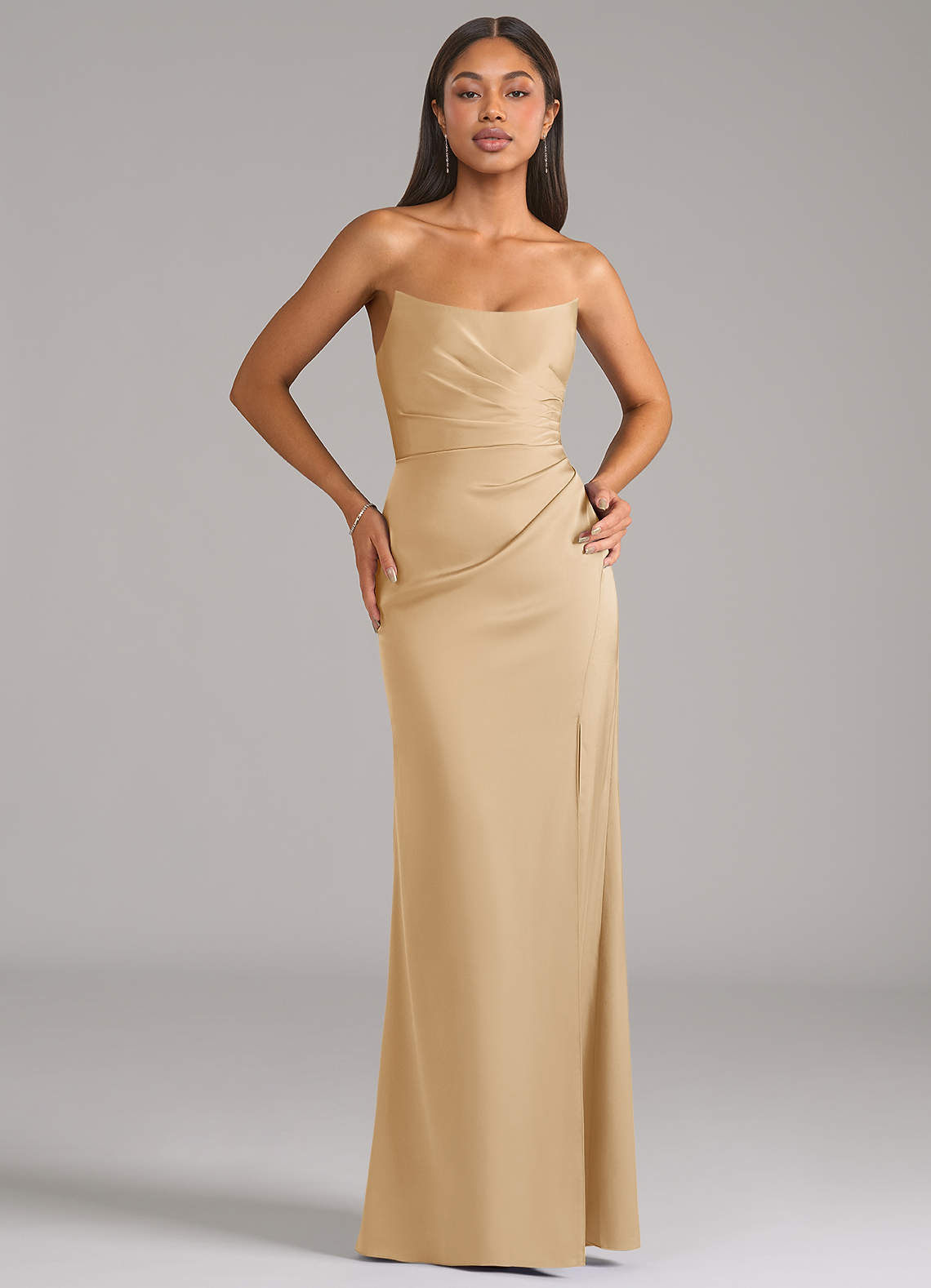 Marla Sheath Strapless Stretch Satin Bridesmaid Dress in Gold