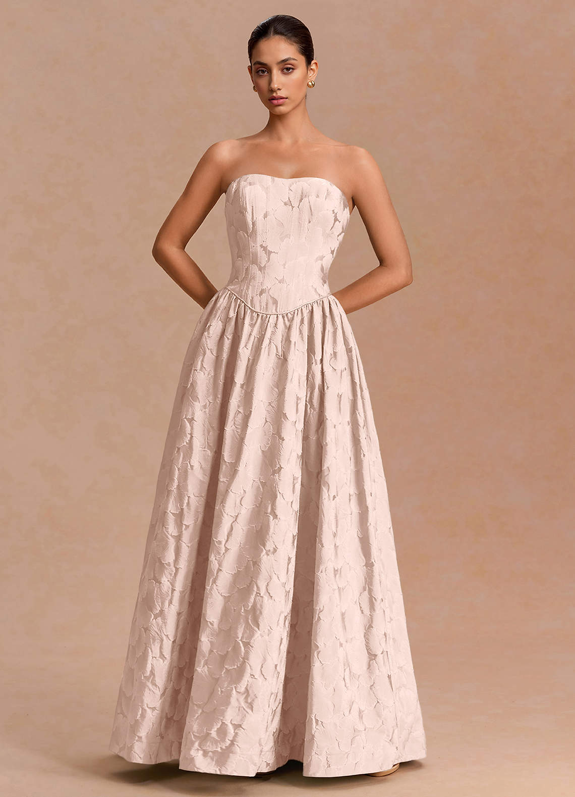 Adelia A-Line Corset Jacquard Evening Dress in Baby Pink