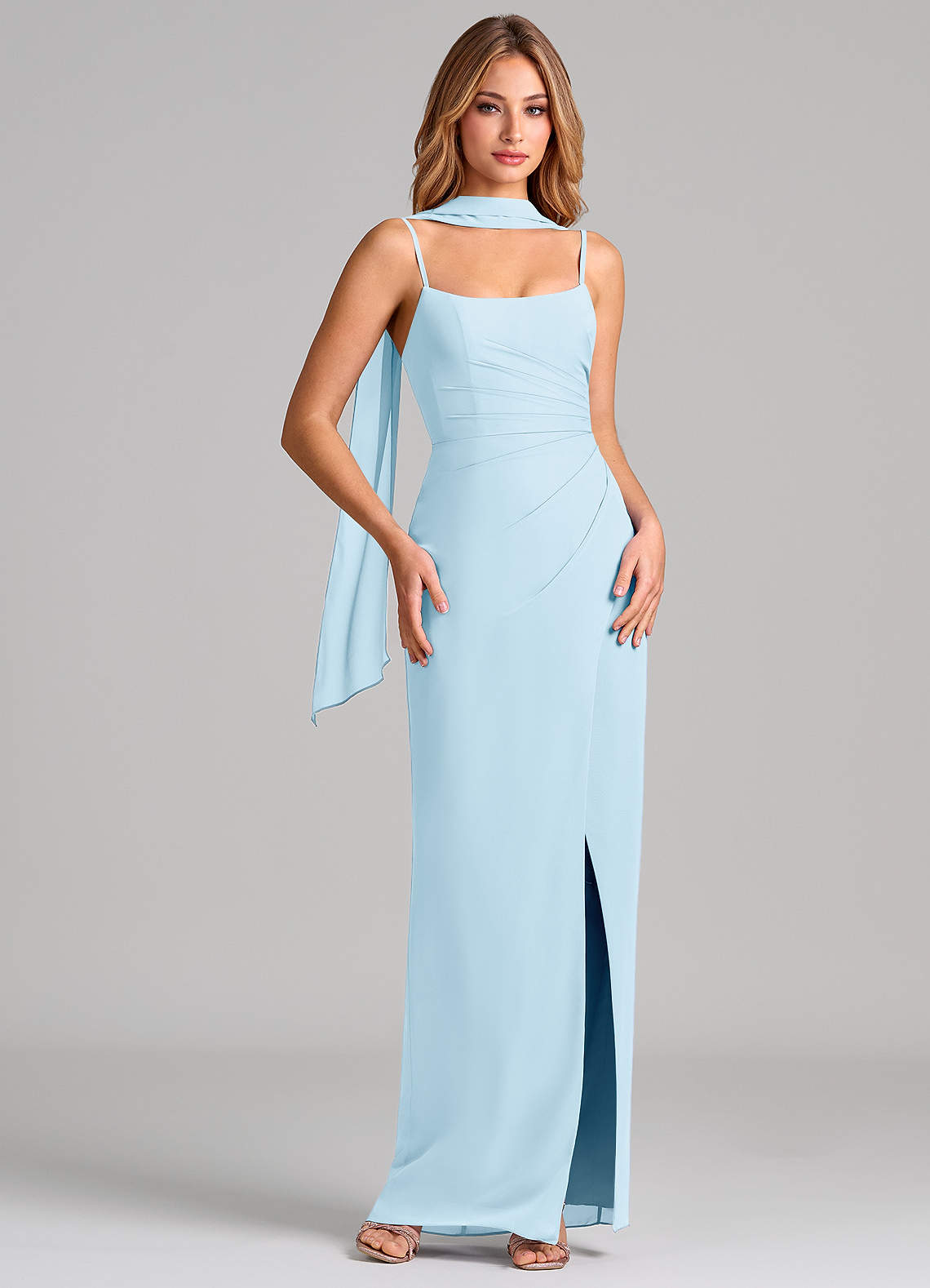 Calandra Sheath Scoop-Neck Chiffon Bridesmaid Dress in Sky Blue
