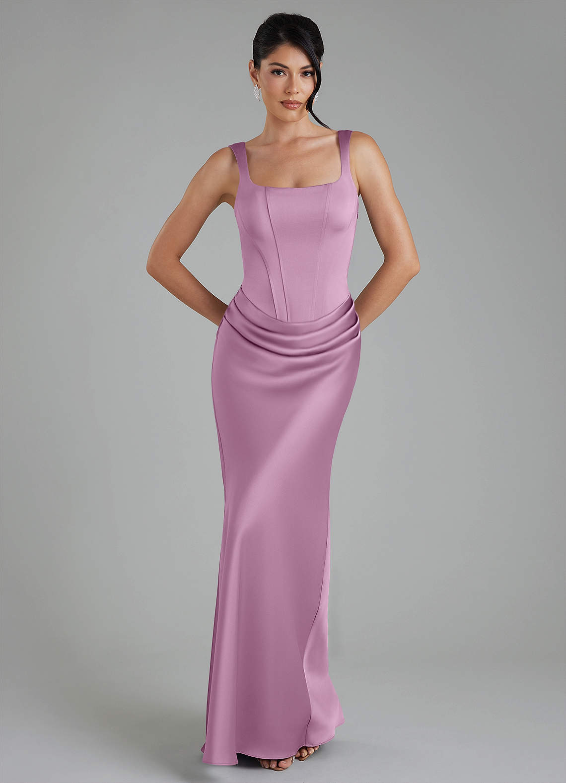 Etta Mermaid Square-Neck Stretch Satin Bridesmaid Dress in Wisteria