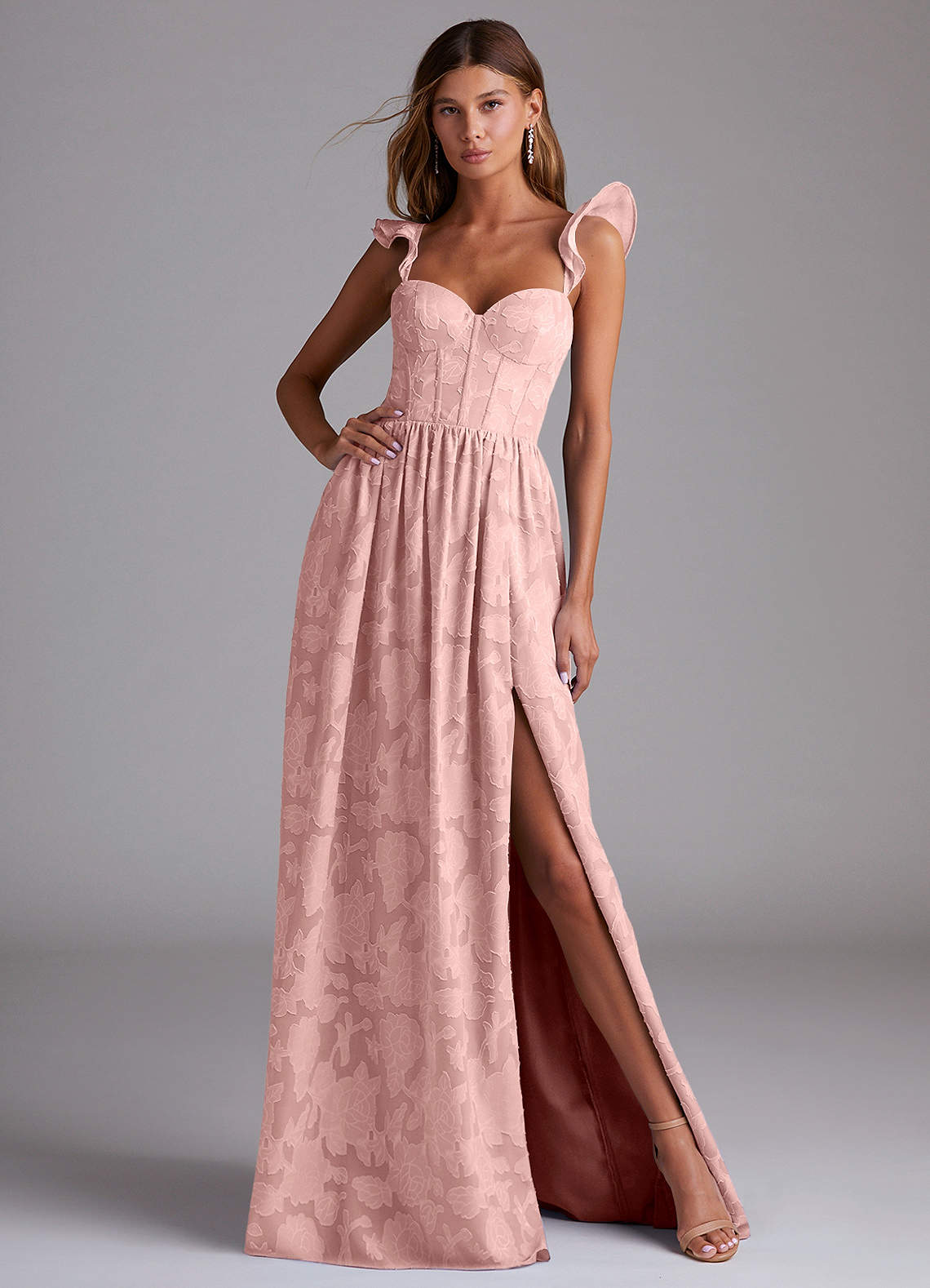 Denisse A-Line Sweetheart Floral Burnout Bridesmaid Dress in Powder Pink