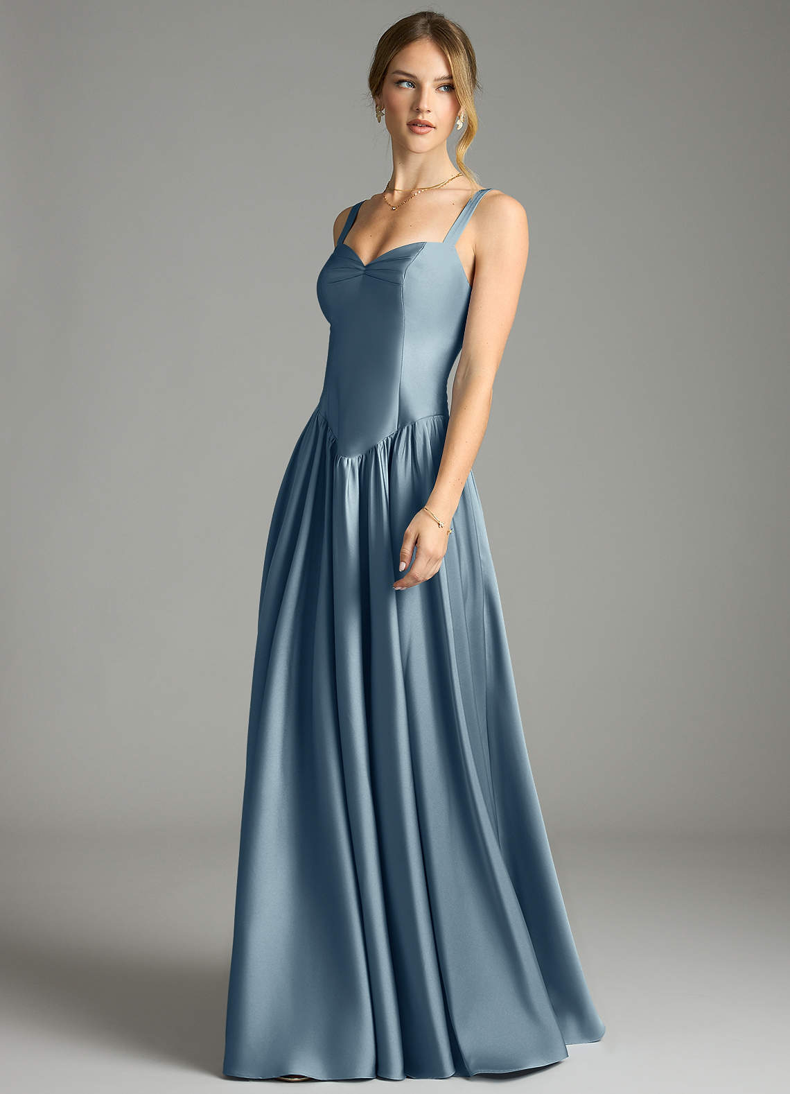 Evadina A-Line Sweetheart Stretch Satin Bridesmaid Dress in dusty blue