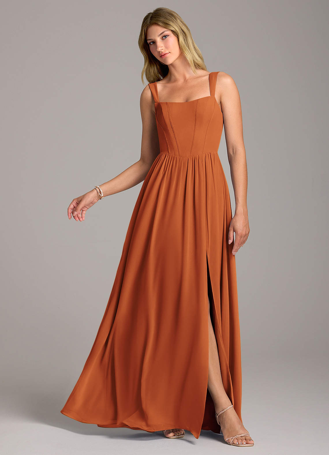 Rosaline A-Line Square-Neck Chiffon Bridesmaid Dress in Cinnamon