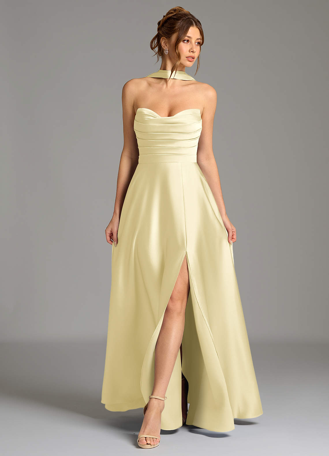 Ayla A-Line Sweetheart Stretch Satin Bridesmaid Dress in Lemon Sorbet