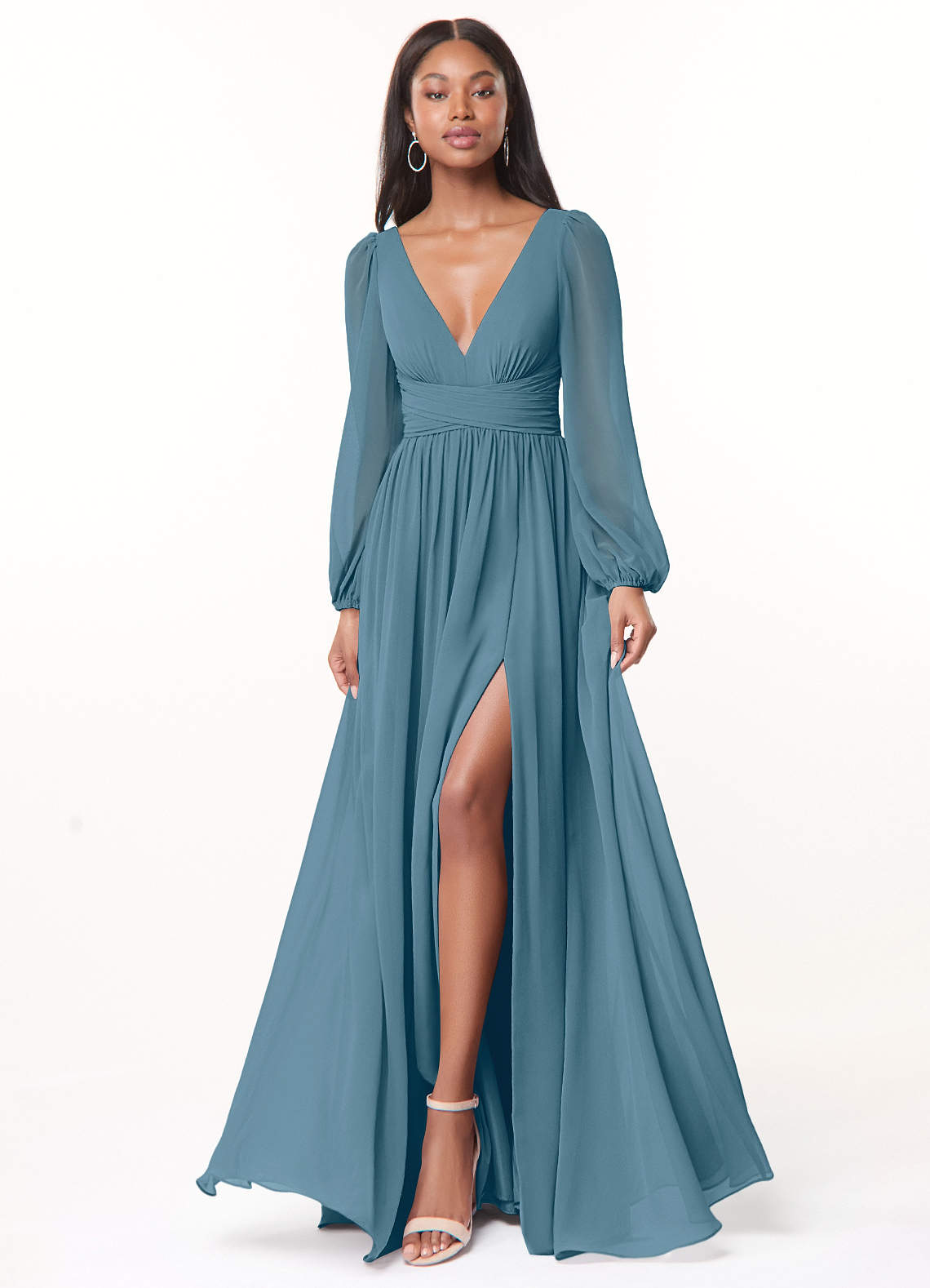 Norah A-Line V-Neck Chiffon Bridesmaid Dress in Bermuda