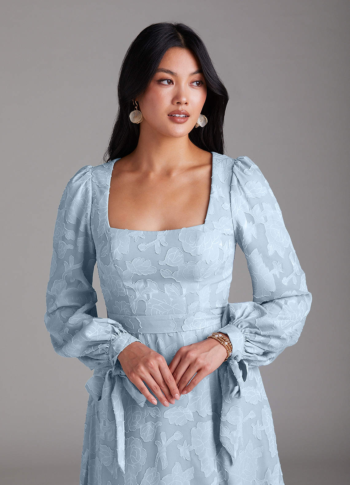 Leonia A-Line Square-Neck Stretch Satin Bridesmaid Dress in Sky Blue