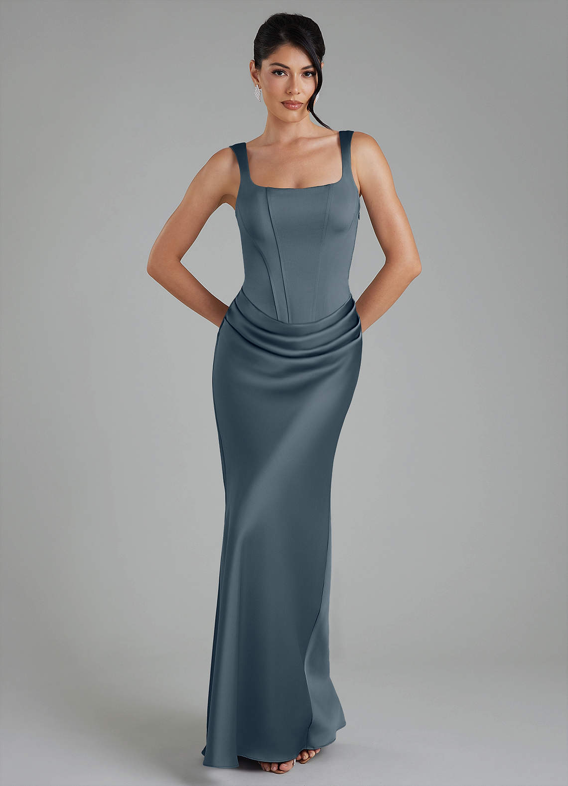 Etta Mermaid Square-Neck Stretch Satin Bridesmaid Dress in Twilight