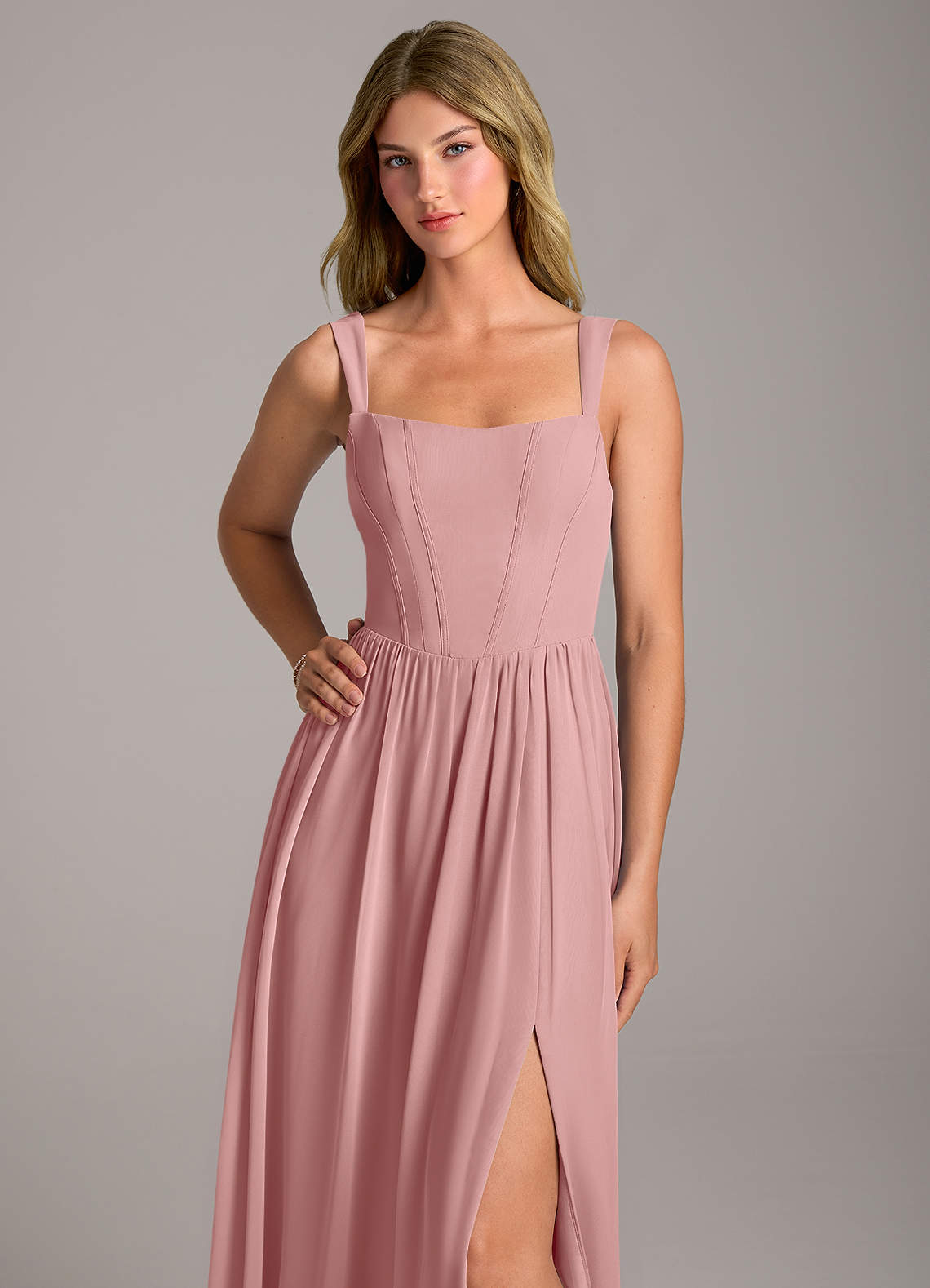 Rosaline A-Line Square-Neck Chiffon Bridesmaid Dress in dusty rose