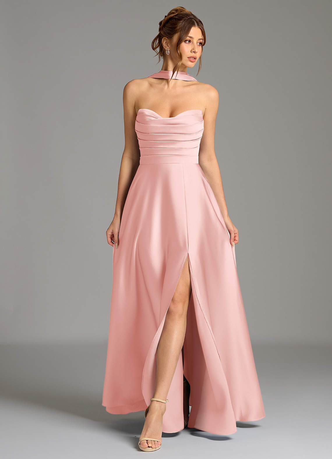 Ayla A-Line Sweetheart Stretch Satin Bridesmaid Dress in Powder Pink