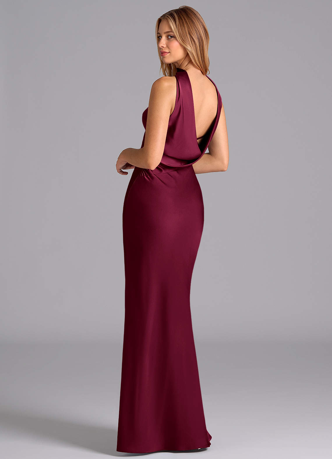 Lusinda Mermaid Strapless Stretch Satin Bridesmaid Dress in Burgundy
