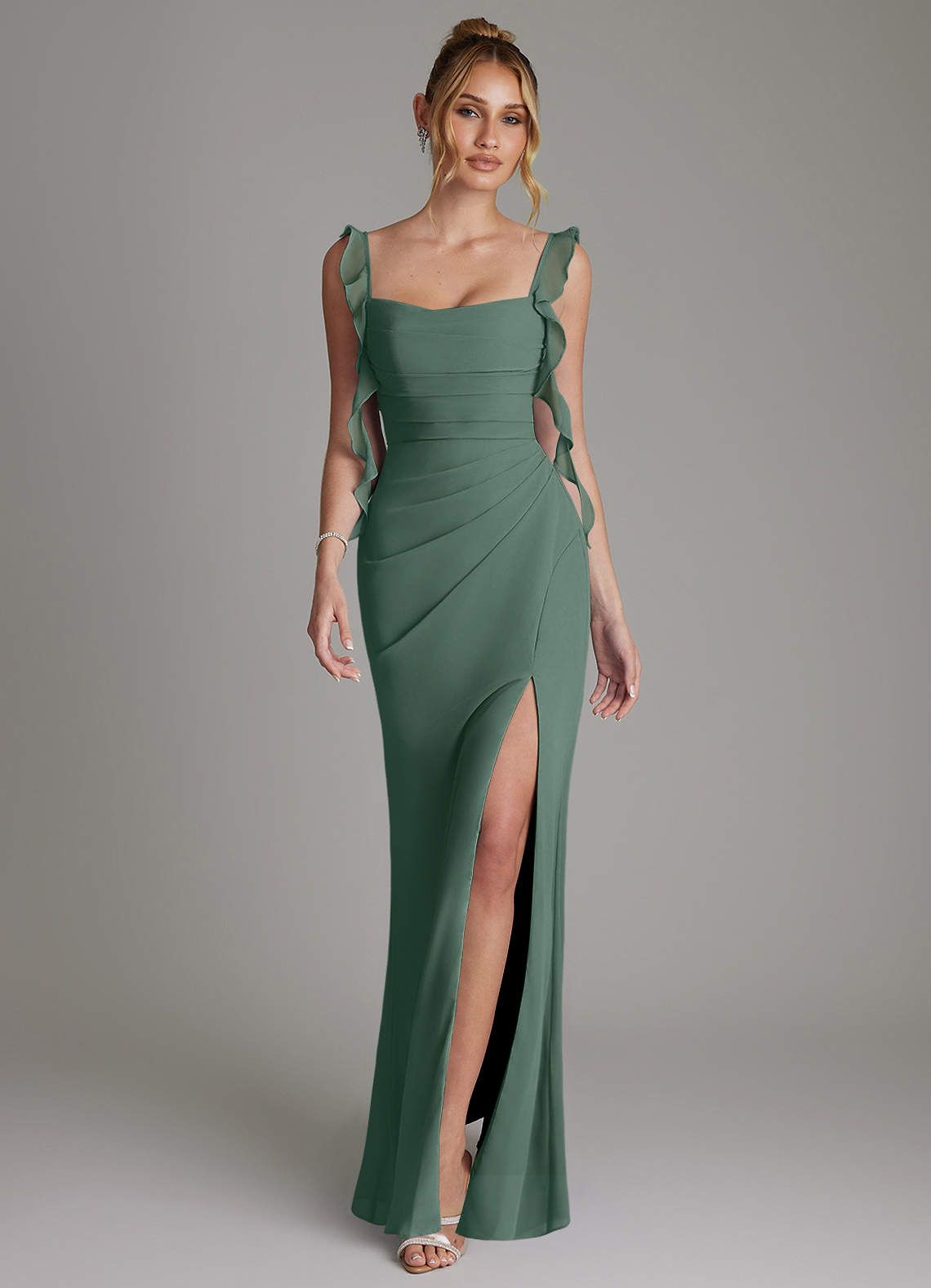Jessamine Mermaid Sweetheart Chiffon Bridesmaid Dress in Sea Moss