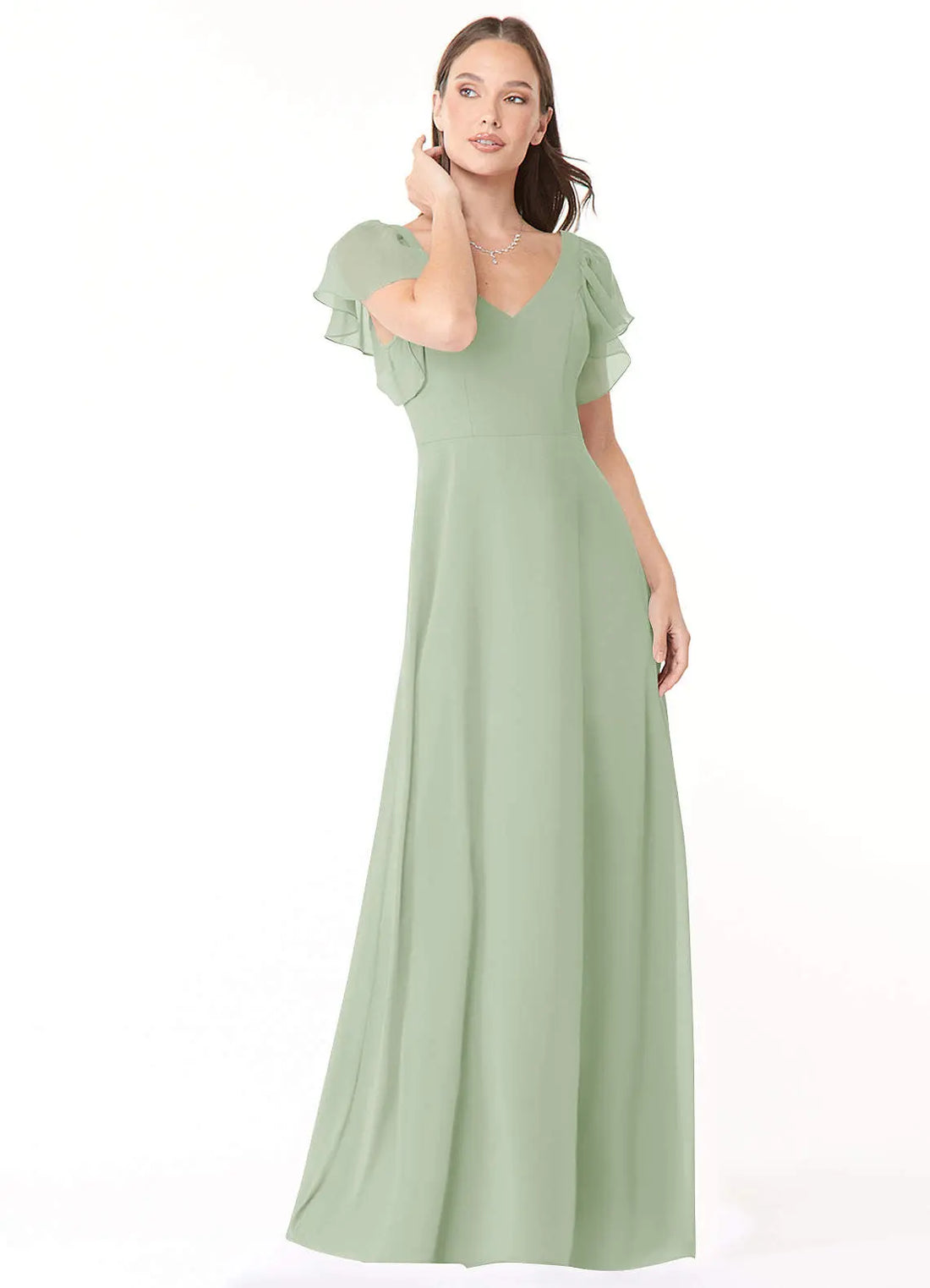 Syenna A-Line V-Neck Chiffon Bridesmaid Dress in Dusty Sage