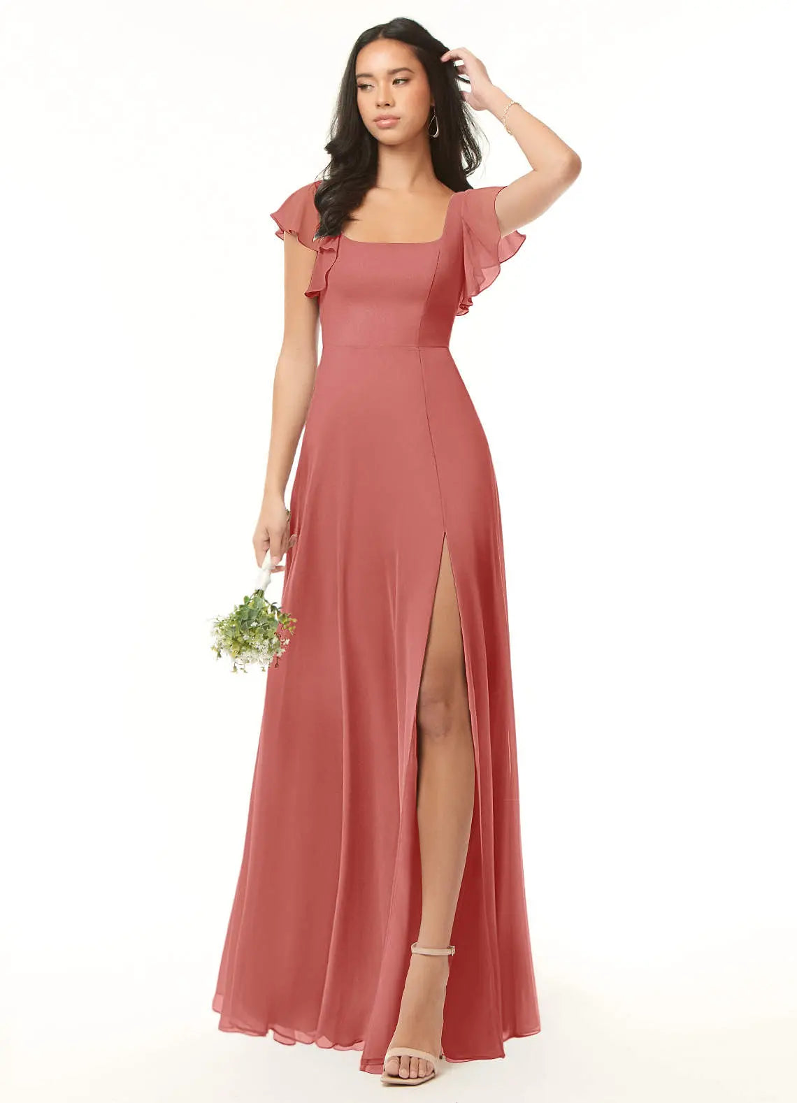 Bondi A-Line Square-Neck Chiffon Bridesmaid Dress in Antique Rose