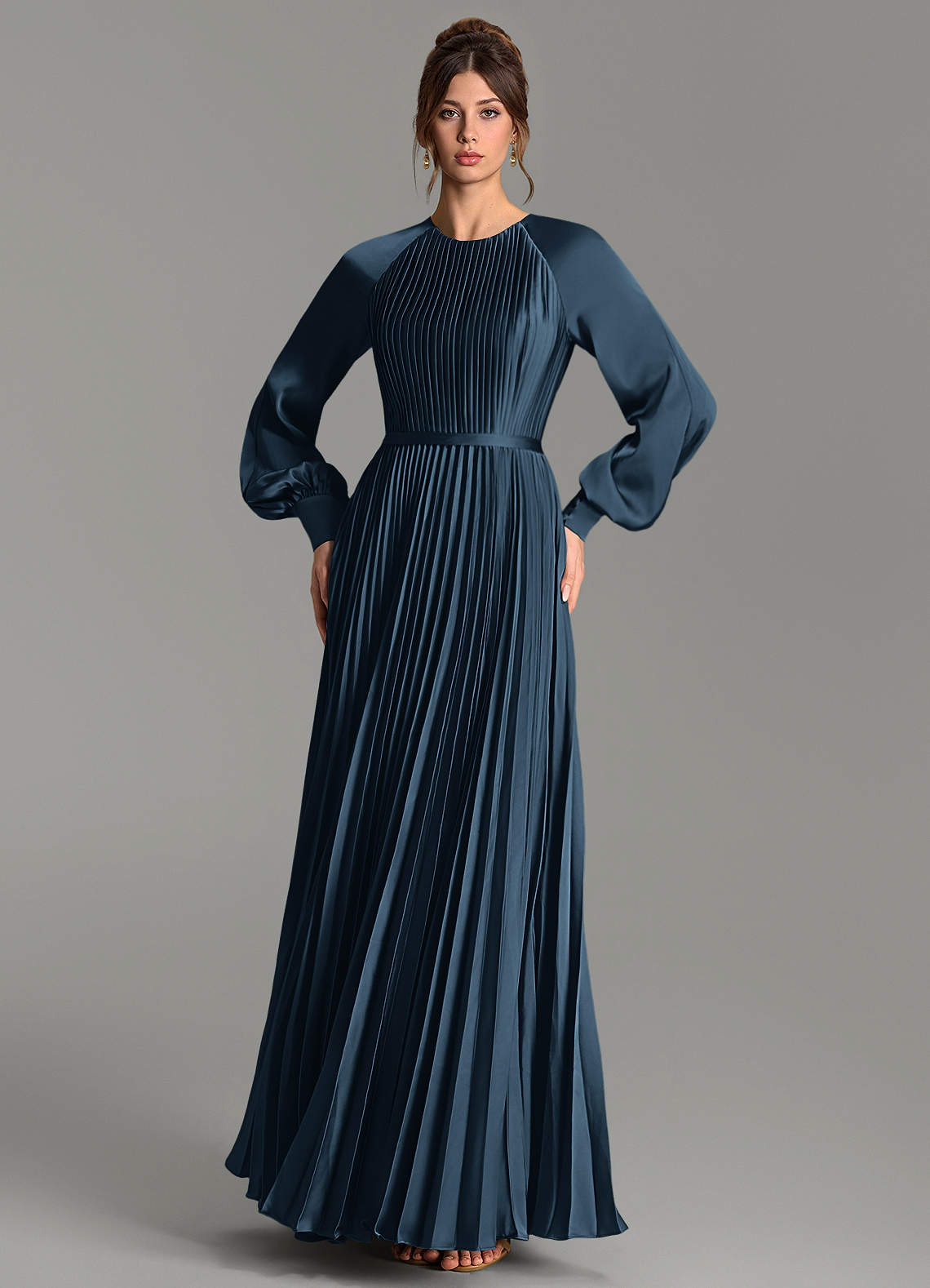 Grayson A-Line Scoop-Neck Stretch Satin Bridesmaid Dress in Dark Navy