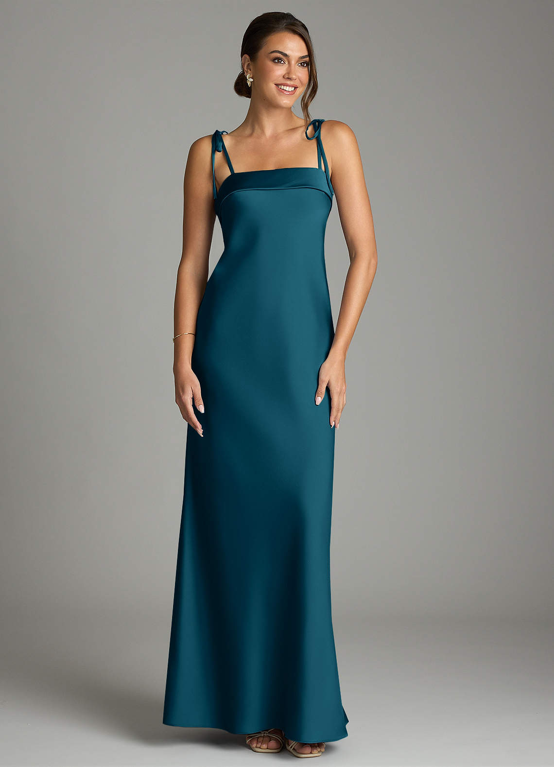 Ellia Sheath Straight-Neck Stretch Satin Bridesmaid Dress in Ink Blue