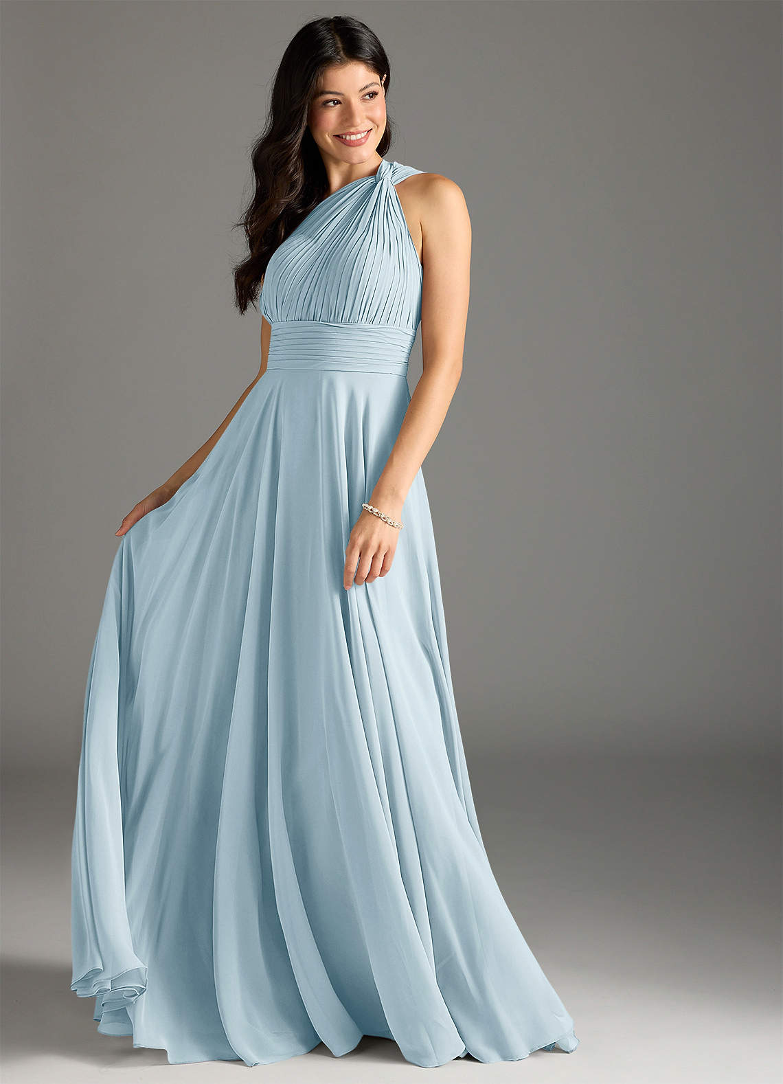Charlize A-Line One-Shoulder Chiffon Bridesmaid Dress in Sky Blue