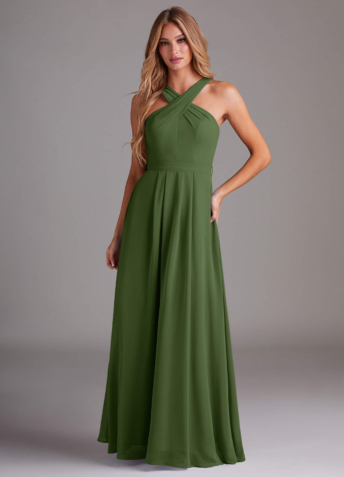 Dixie A-Line Halter Chiffon Bridesmaid Dress in Olive