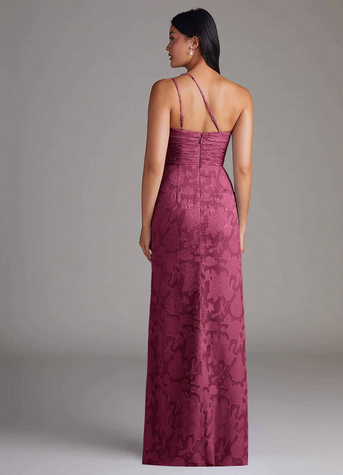 Eren Sheath One-Shoulder Floral Burnout Bridesmaid Dress in Mulberry