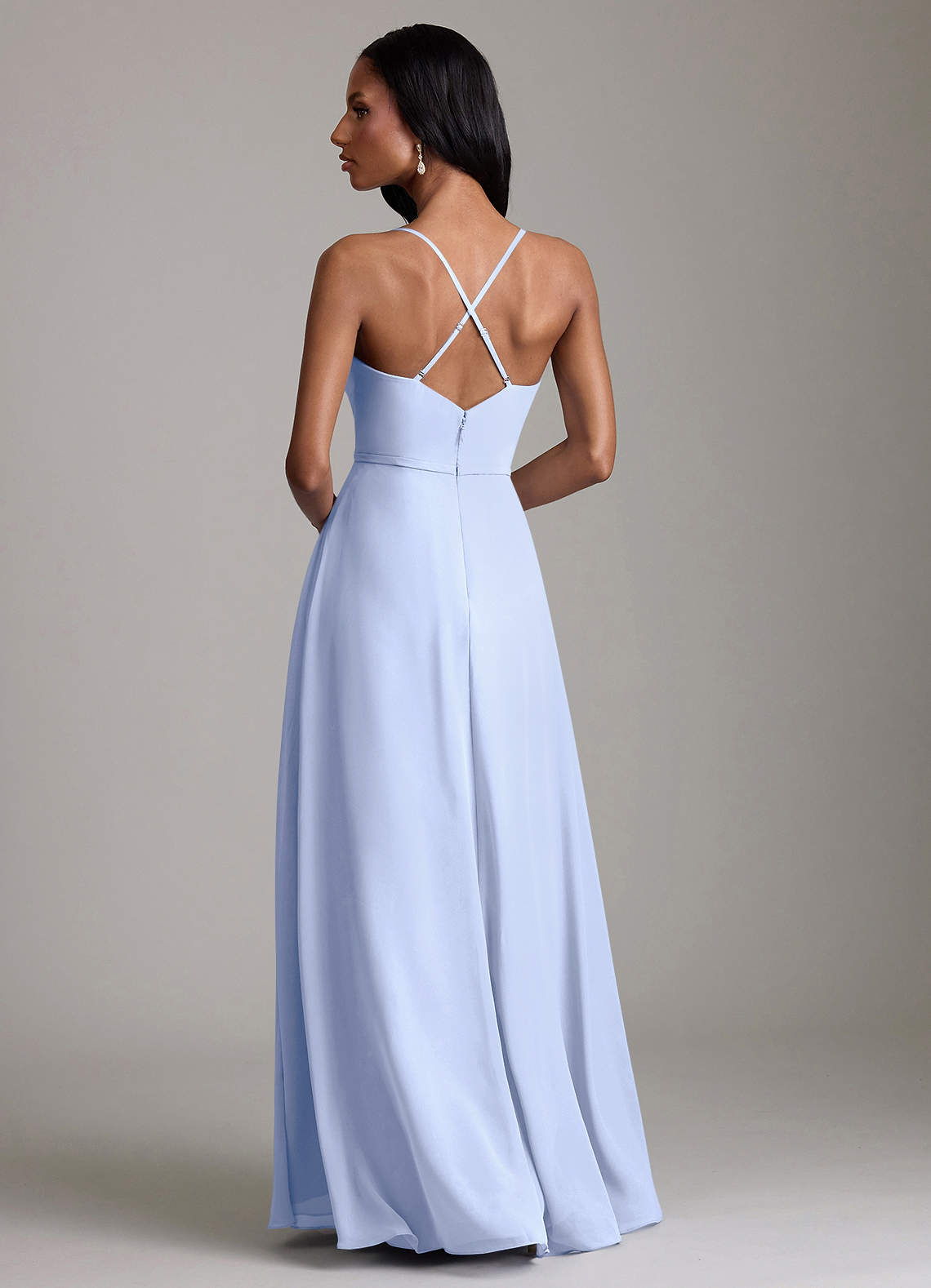 Naeem A-Line V-Neck Chiffon Bridesmaid Dress in Ice