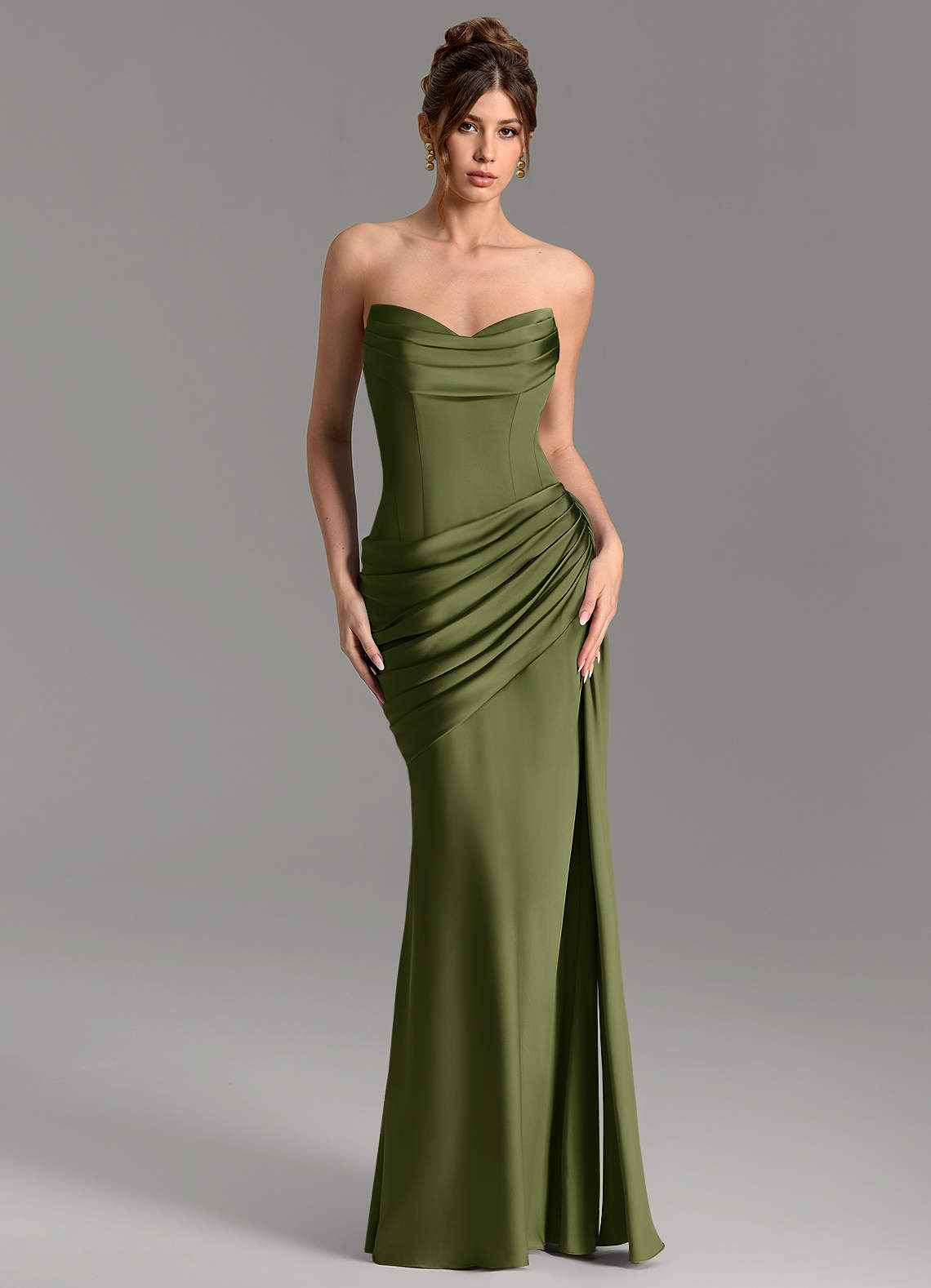 Zorah Mermaid Sweetheart Stretch Satin Bridesmaid Dress in Olive