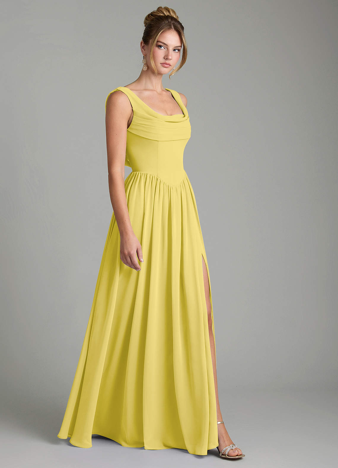 Novi A-Line Square-Neck Chiffon Bridesmaid Dress in Canary