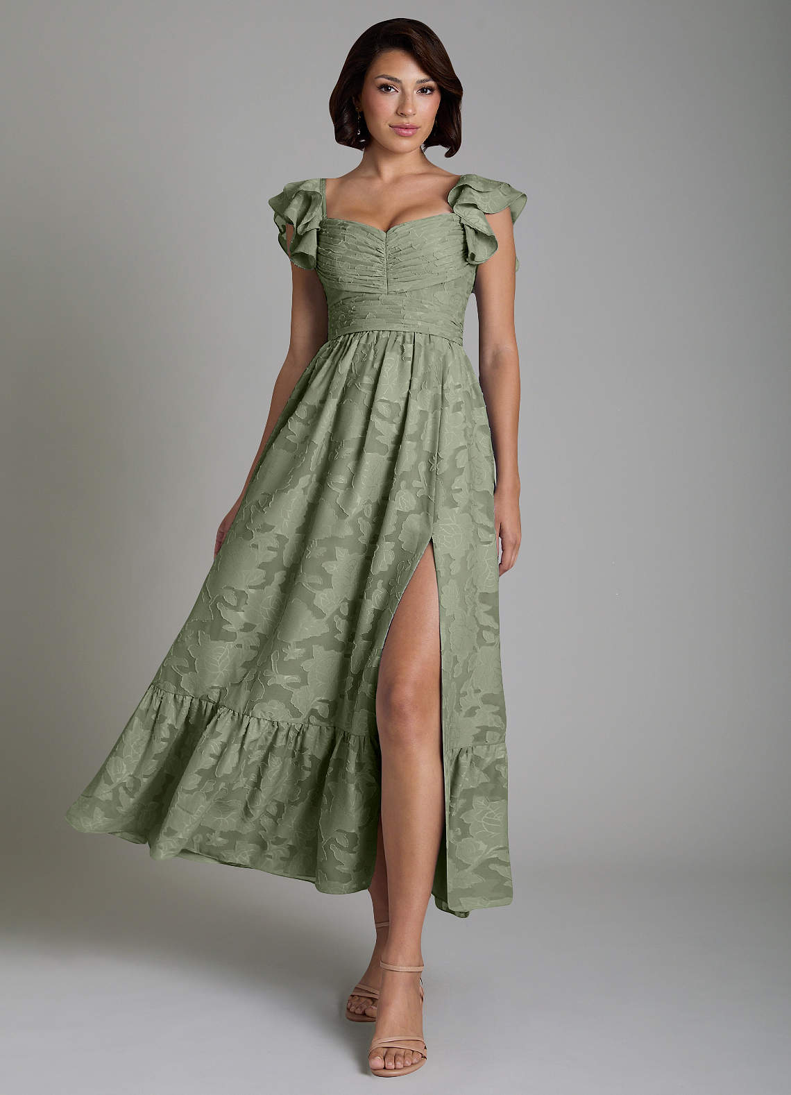 Anaya A-Line V-Neck Floral Burnout Bridesmaid Dress in Pistachio