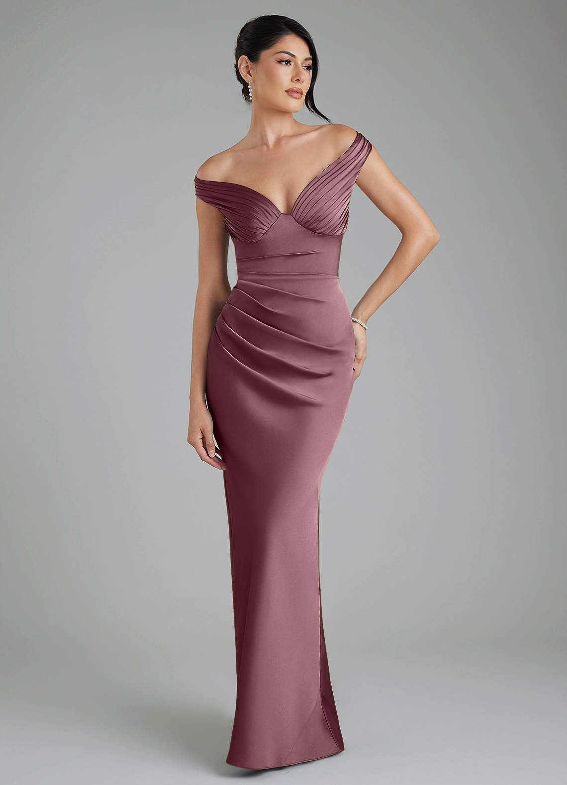 Stella Sheath V-Neck Stretch Satin Bridesmaid Dress in Amethyst