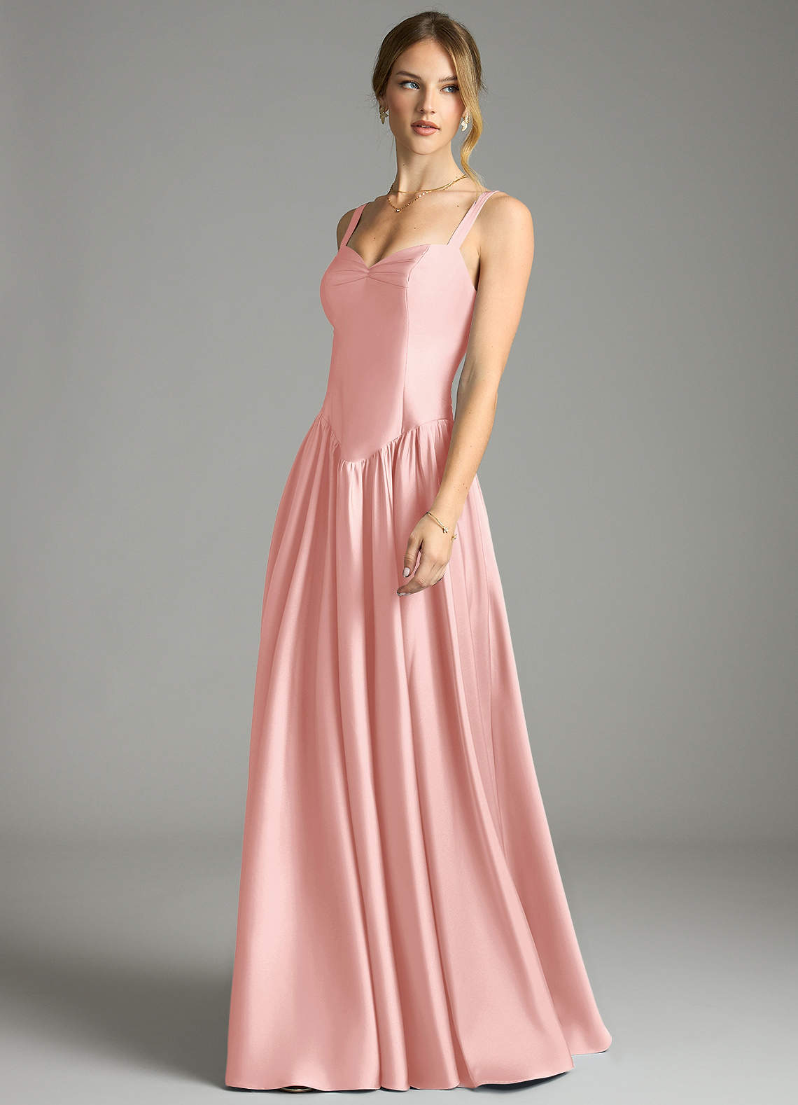 Evadina A-Line Sweetheart Stretch Satin Bridesmaid Dress in Powder Pink