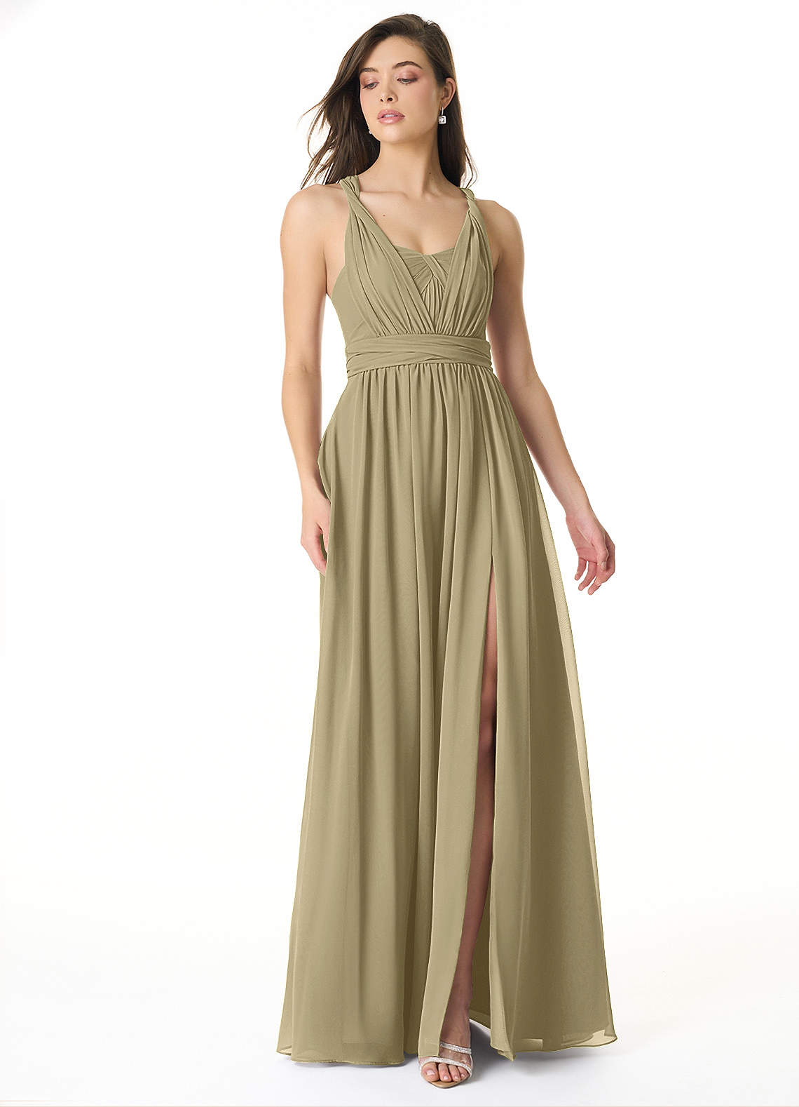 Olani A-Line V-Neck Chiffon Bridesmaid Dress in Moss Green
