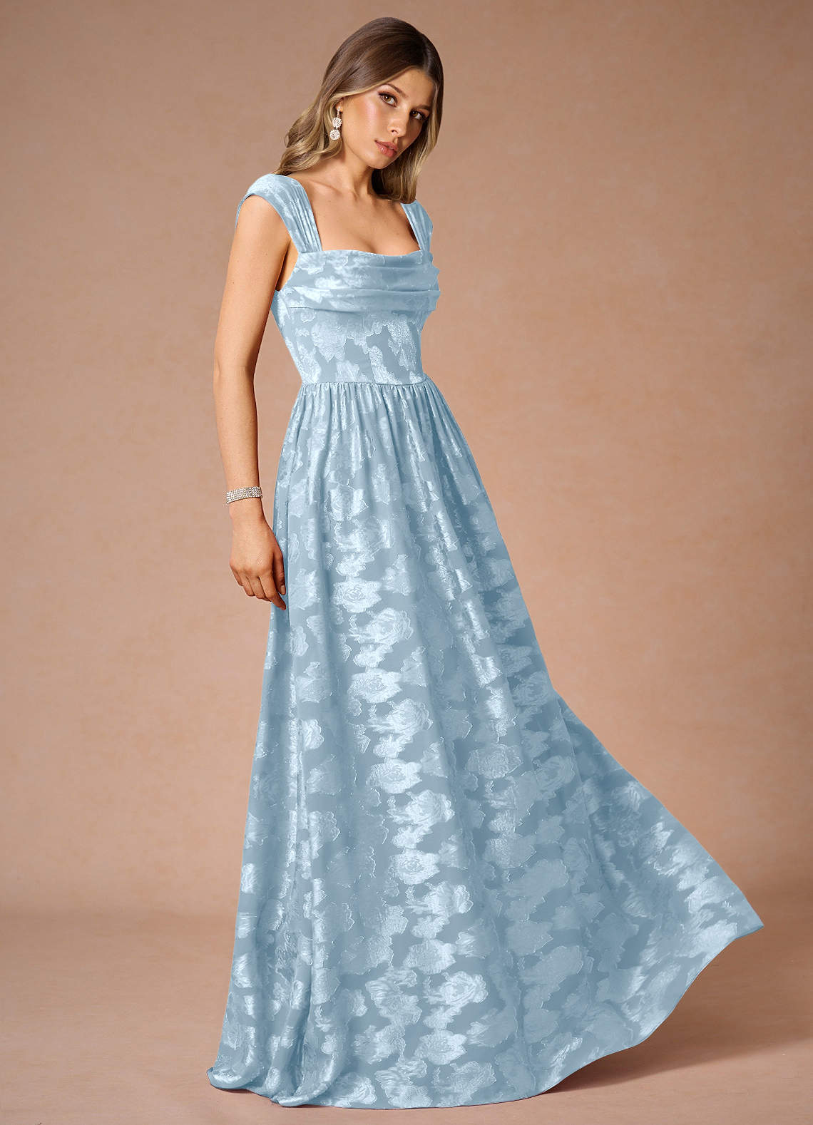 Hazel A-Line Cowl-Neck Fil Coupé Wedding Guest Dress in Powder Blue
