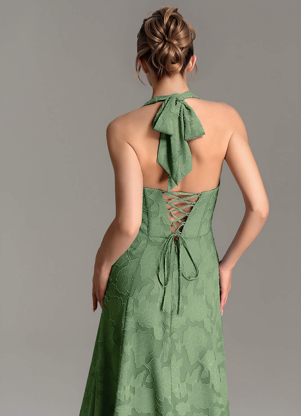 Nia A-Line V-Neck Floral Burnout Bridesmaid Dress in Eucalyptus
