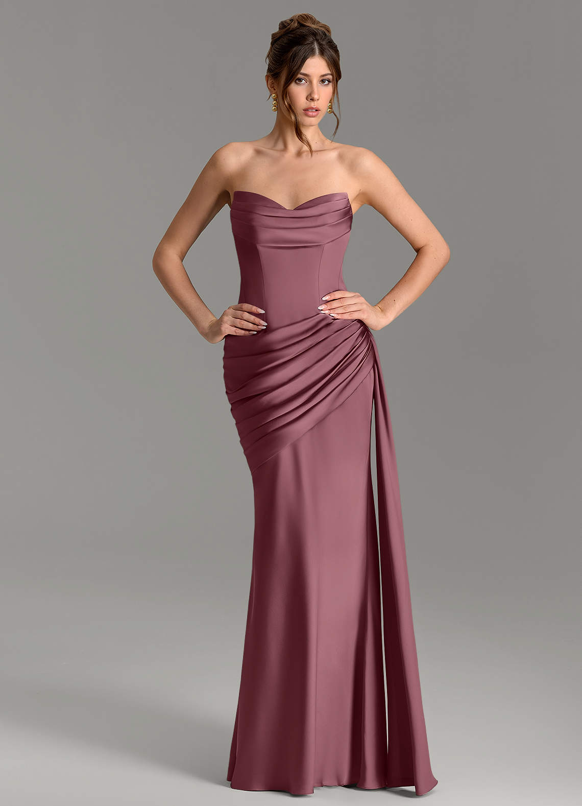 Zorah Mermaid Sweetheart Stretch Satin Bridesmaid Dress in Desert Rose