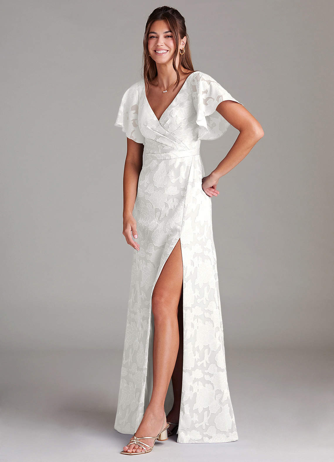 Ambrosia A-Line V-Neck Floral Burnout Bridesmaid Dress in white