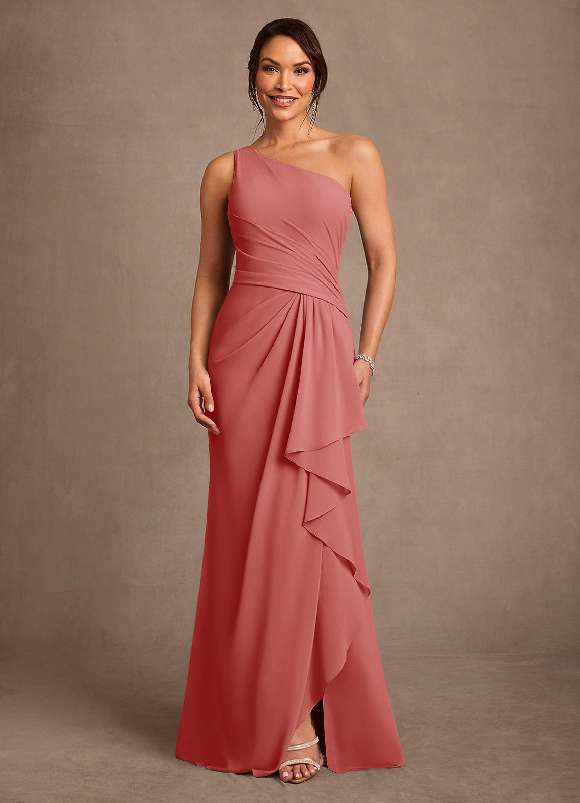 Floy Sheath One-Shoulder Chiffon Mother of the Bride Dress in Antique Rose
