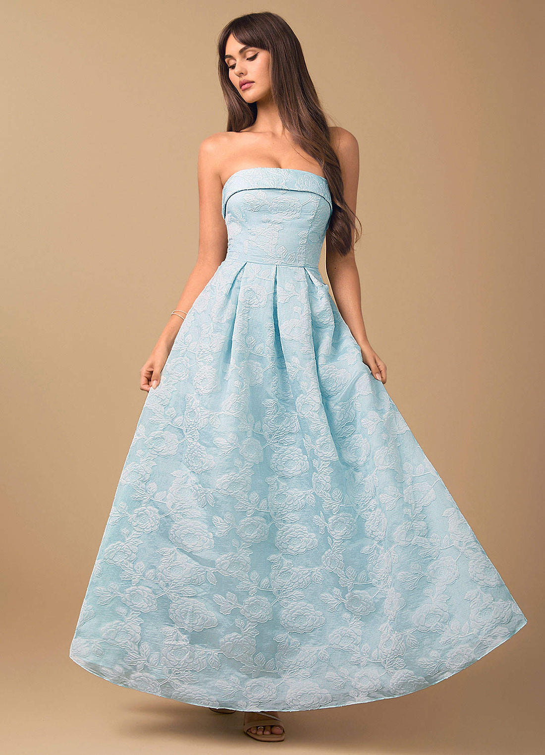 Clementine Ball Gown Bandeau Organza Jacquard Evening Dress in Pale Blue