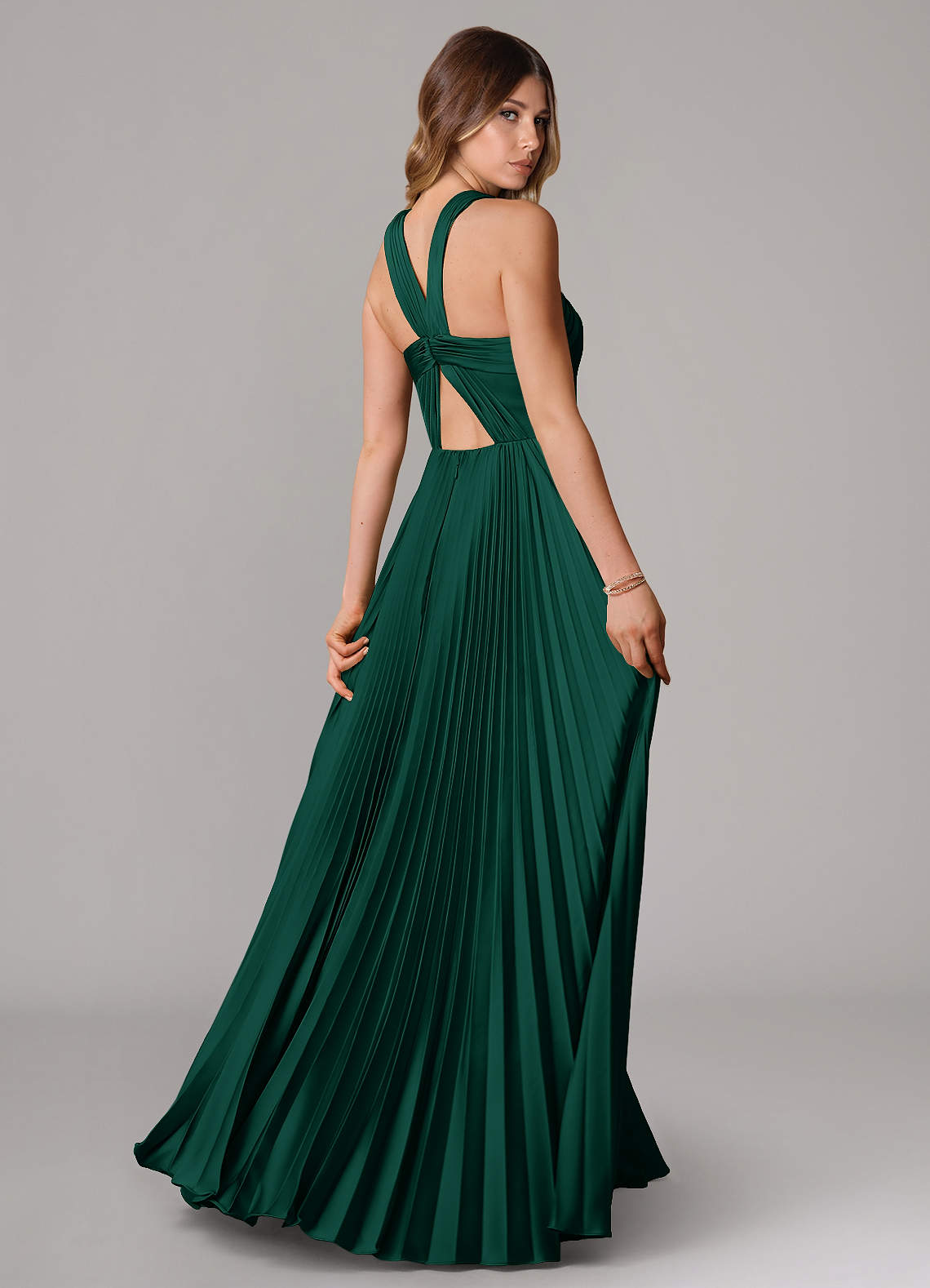 Afra A-Line Halter-Neck Stretch Satin Bridesmaid Dress in Emerald