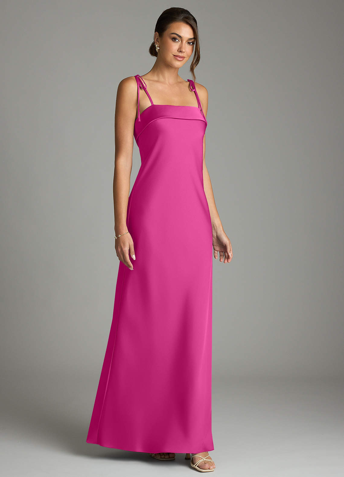 Ellia Sheath Straight-Neck Stretch Satin Bridesmaid Dress in Fuchsia
