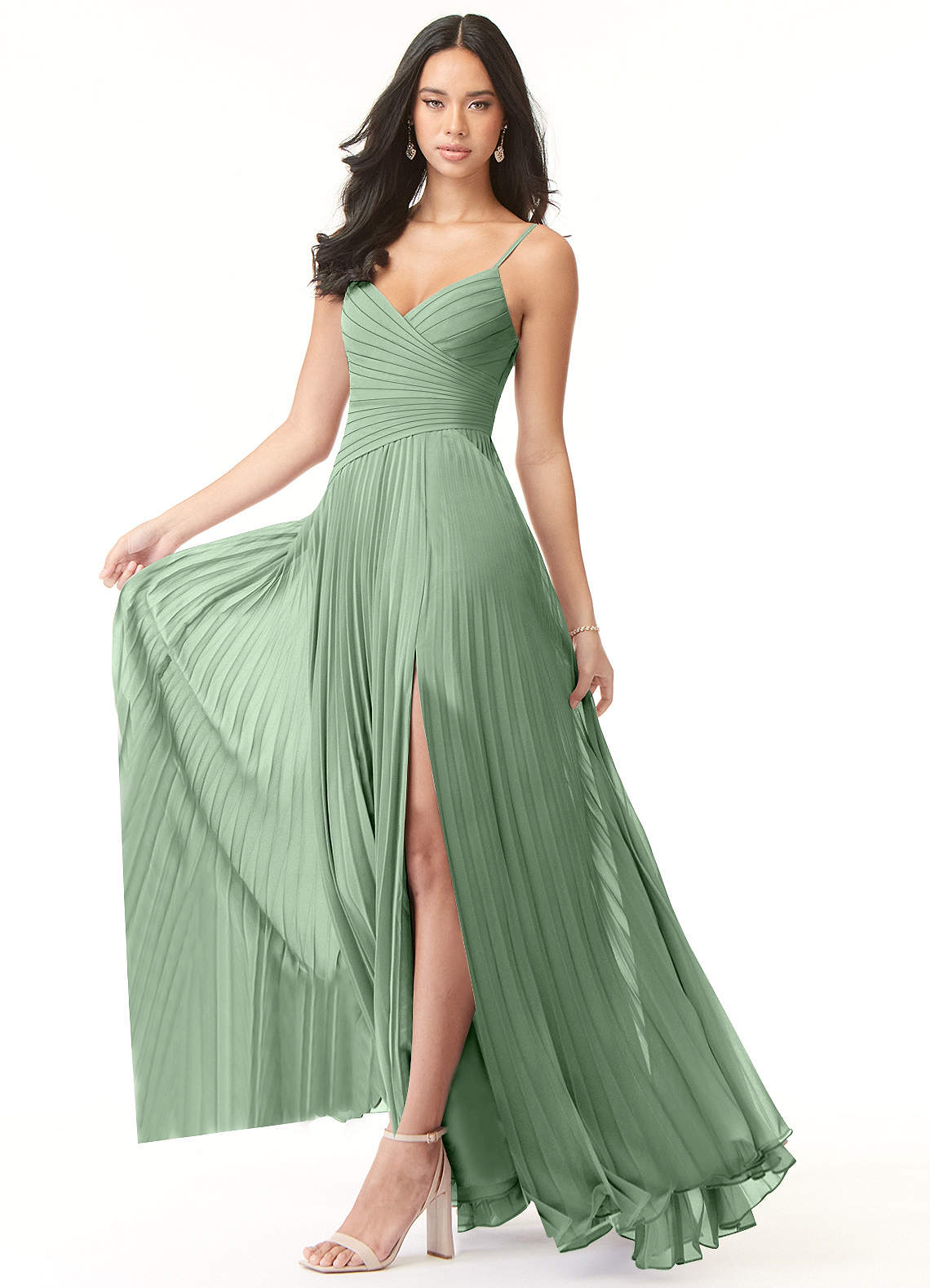 Vini A-Line V-Neck Chiffon Bridesmaid Dress in Matcha