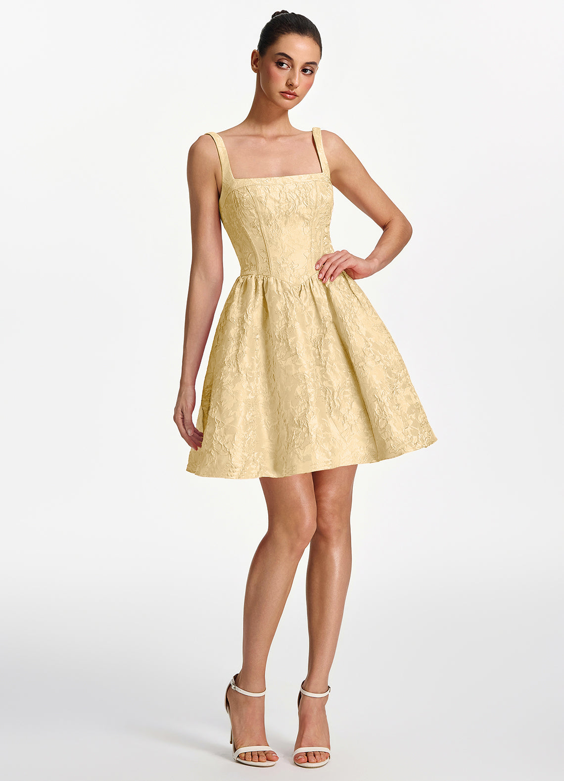 Lionelle Skater Mini Square-Neck Jacquard Prom Dress in Orange - photo 5