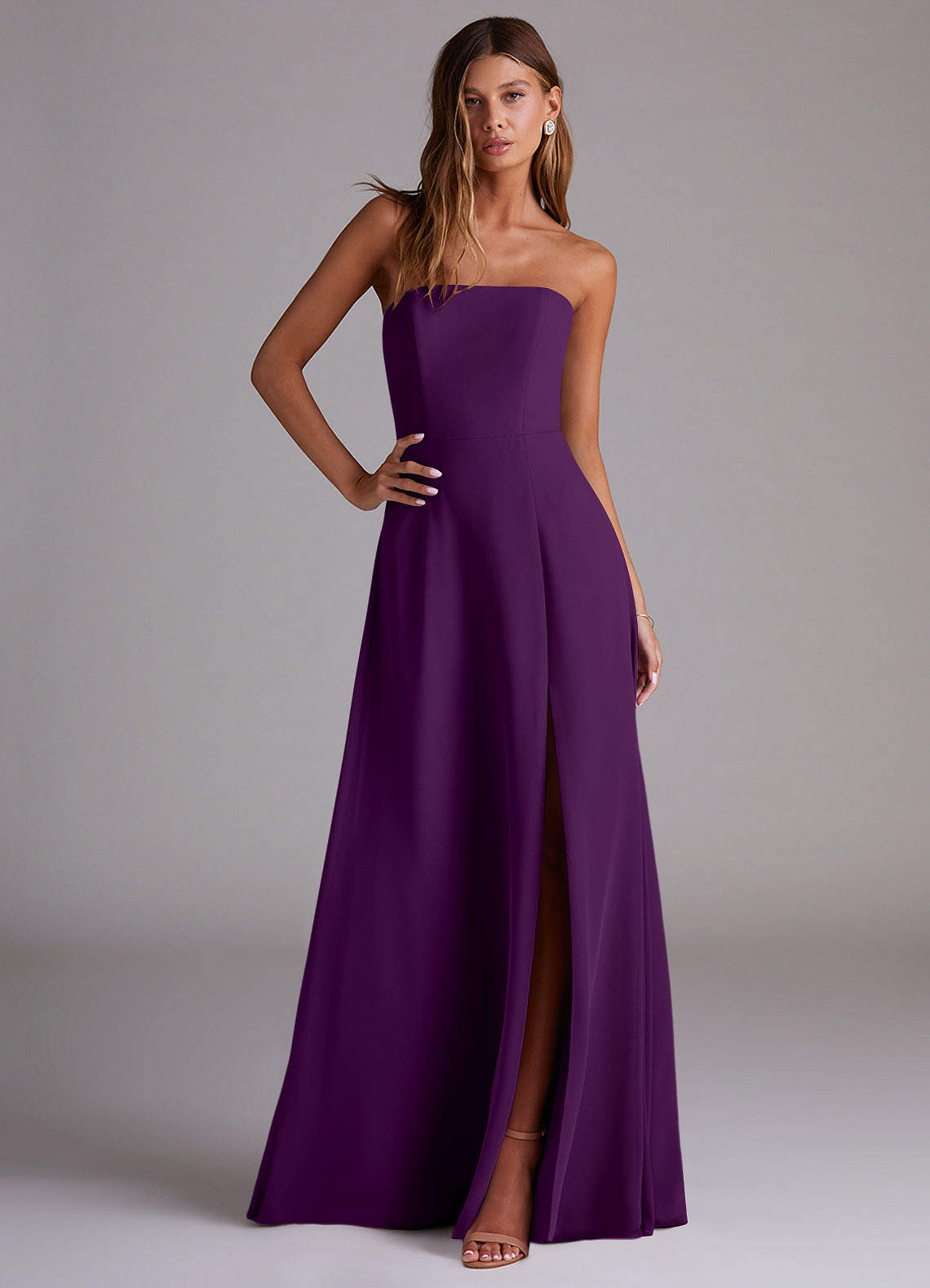 Wren A-Line Straight-Neck Chiffon Bridesmaid Dress in Grape