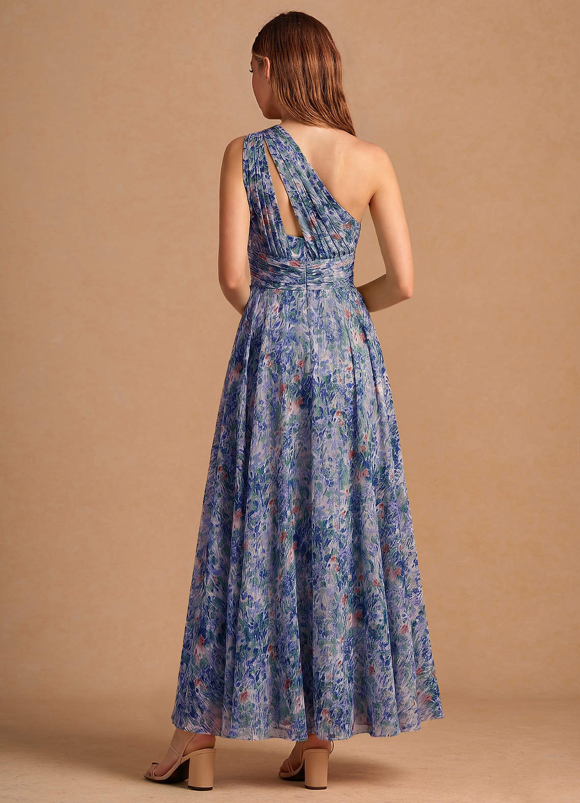 Noelle A-Line Twisted-Shoulder Chiffon Wedding Guest Dress in Lilac Floral