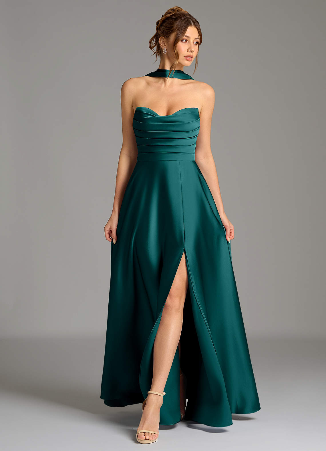 Ayla A-Line Sweetheart Stretch Satin Bridesmaid Dress in Peacock