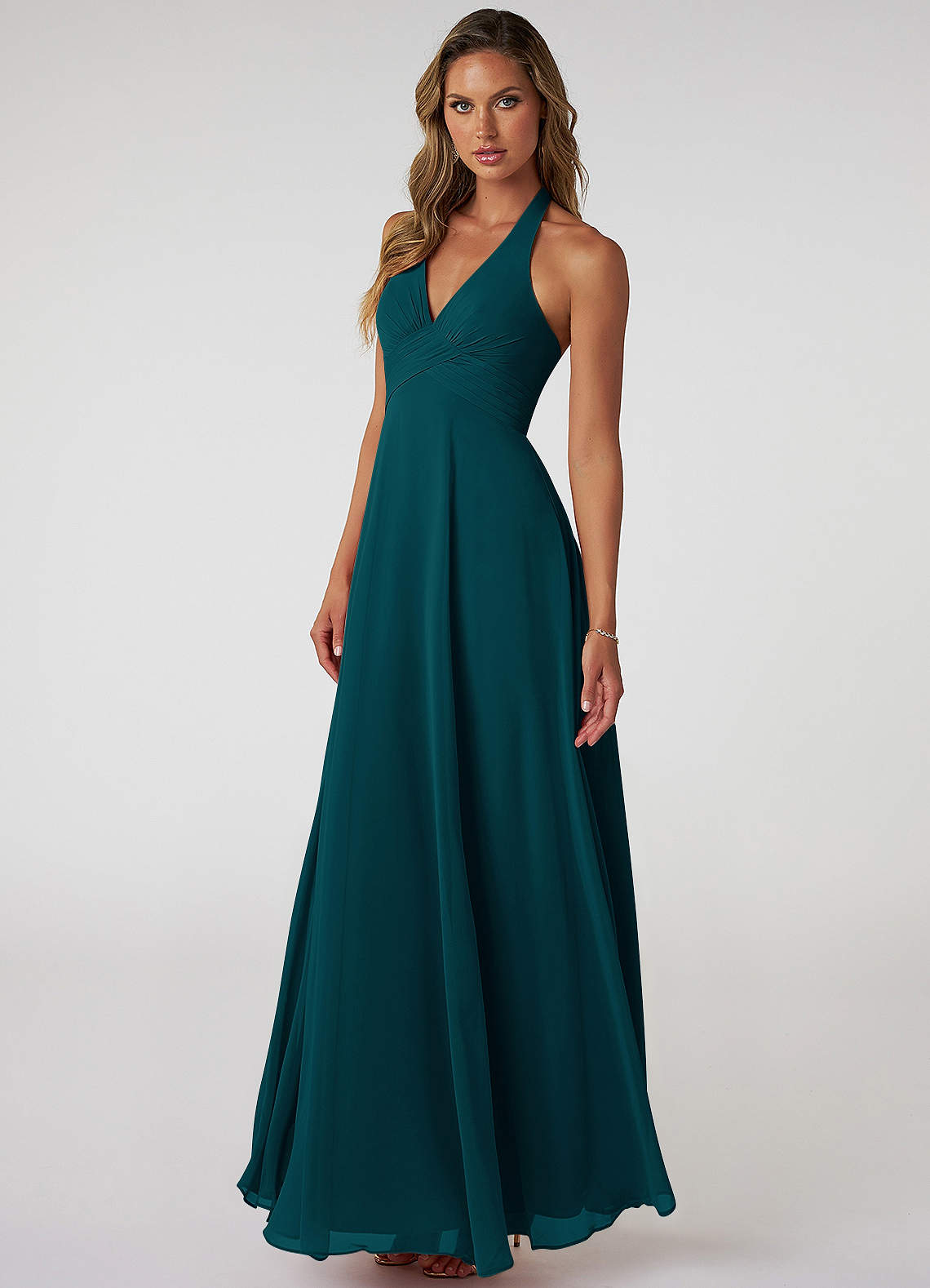 Tessie A-Line V-Neck Chiffon Bridesmaid Dress in Pine