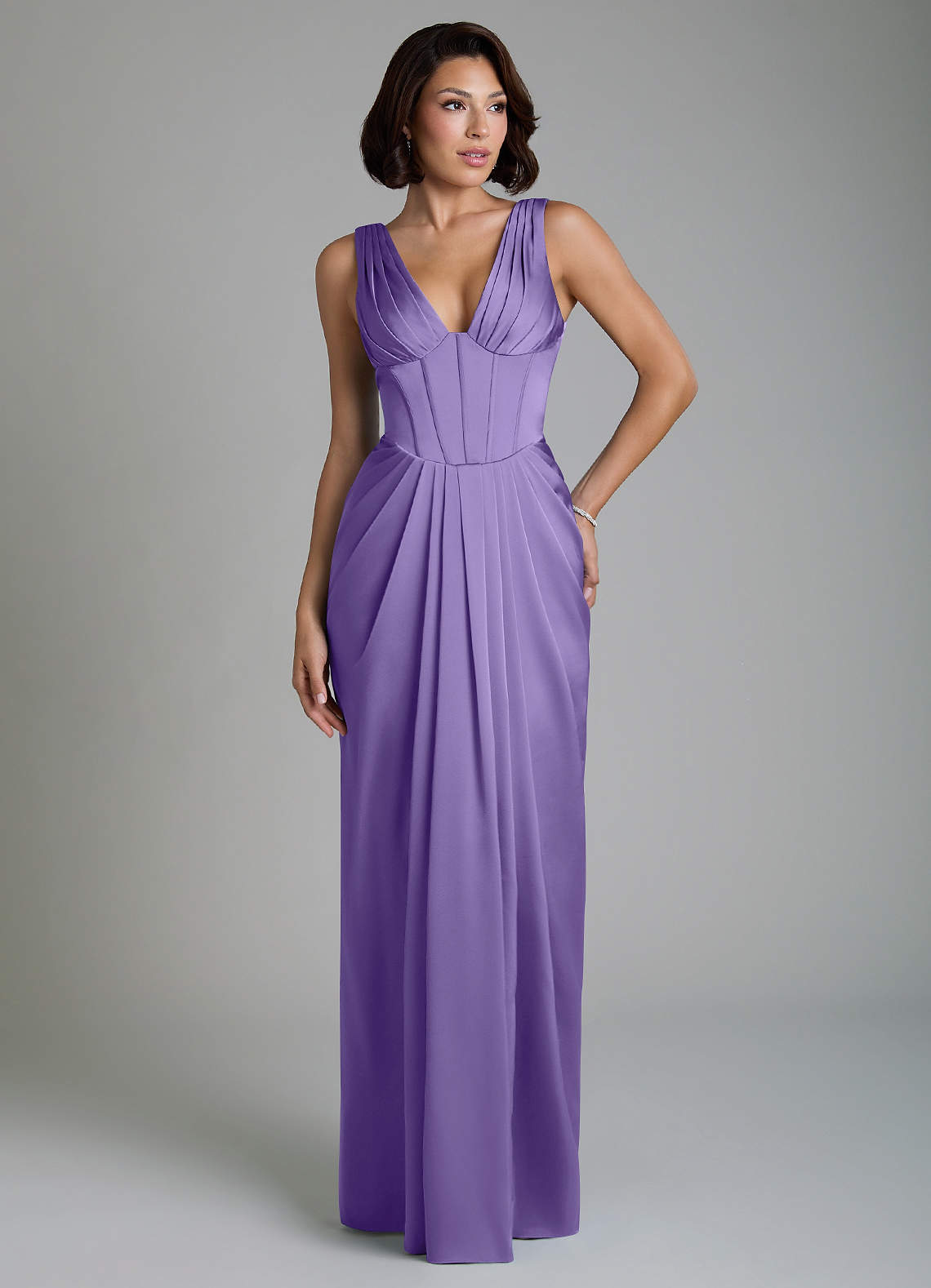 Vanya Sheath V-Neck Stretch Satin Bridesmaid Dress in Tahiti