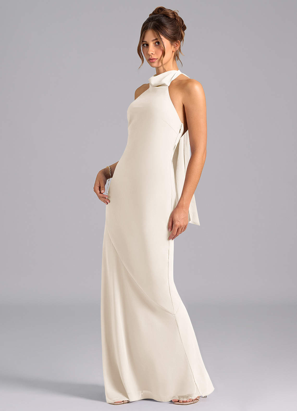 Velli Mermaid Halter Chiffon Bridesmaid Dress in White Alabaster