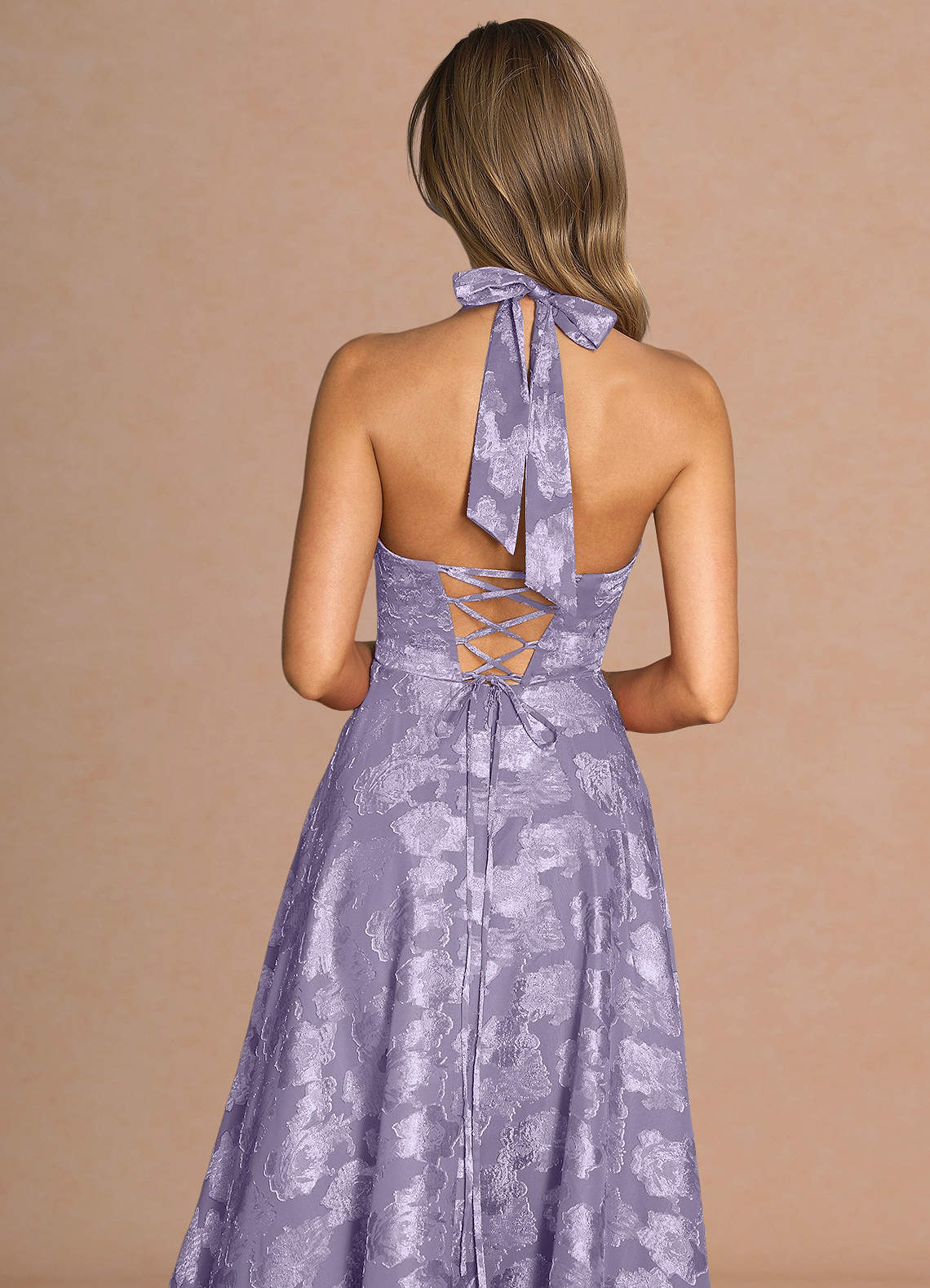 Isabeau A-Line V-Neck Fil Coupé Evening Dress in Lilac