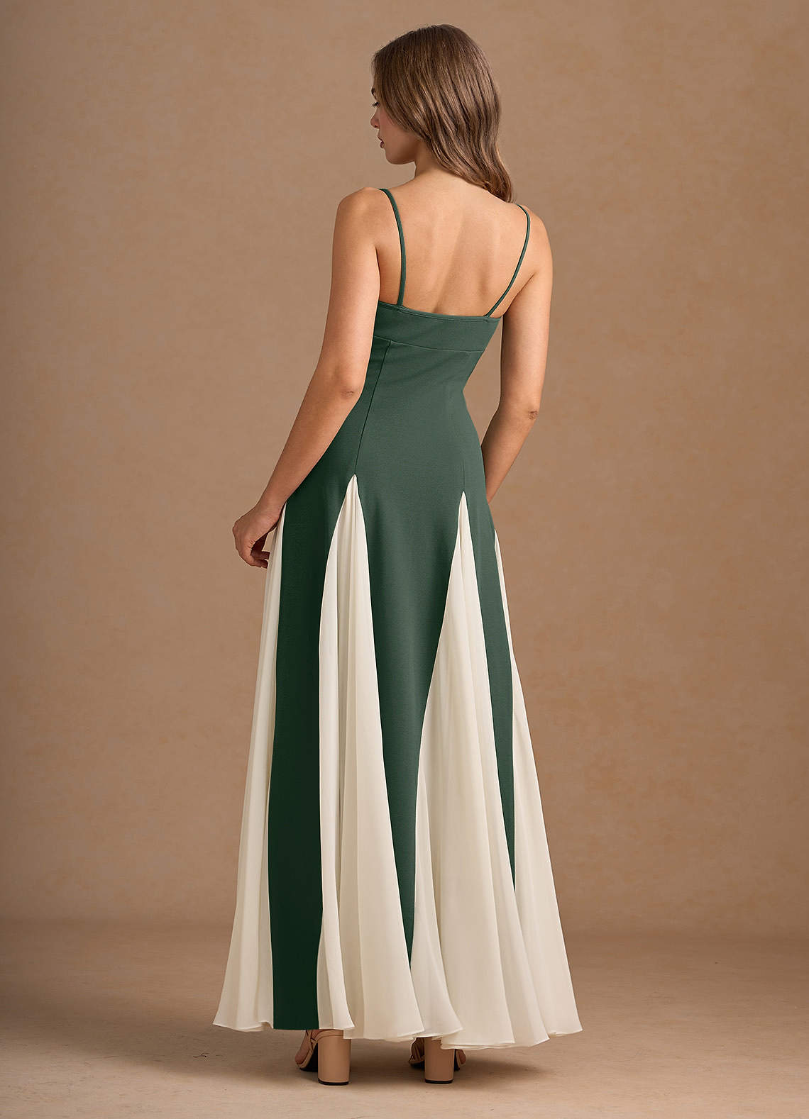 Jessenia A-Line Color-Block Crepe Chiffon Wedding Guest Dress in Eucalyptus