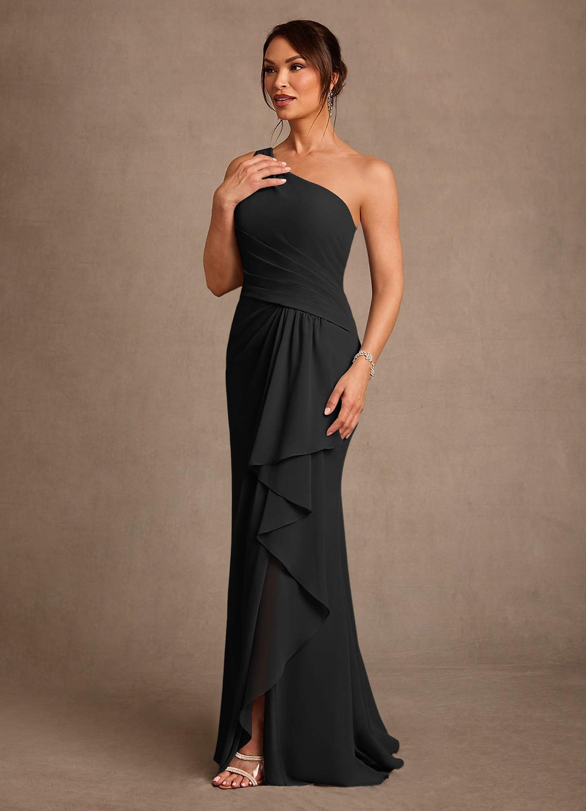 Floy Sheath One-Shoulder Chiffon Mother of the Bride Dress in black